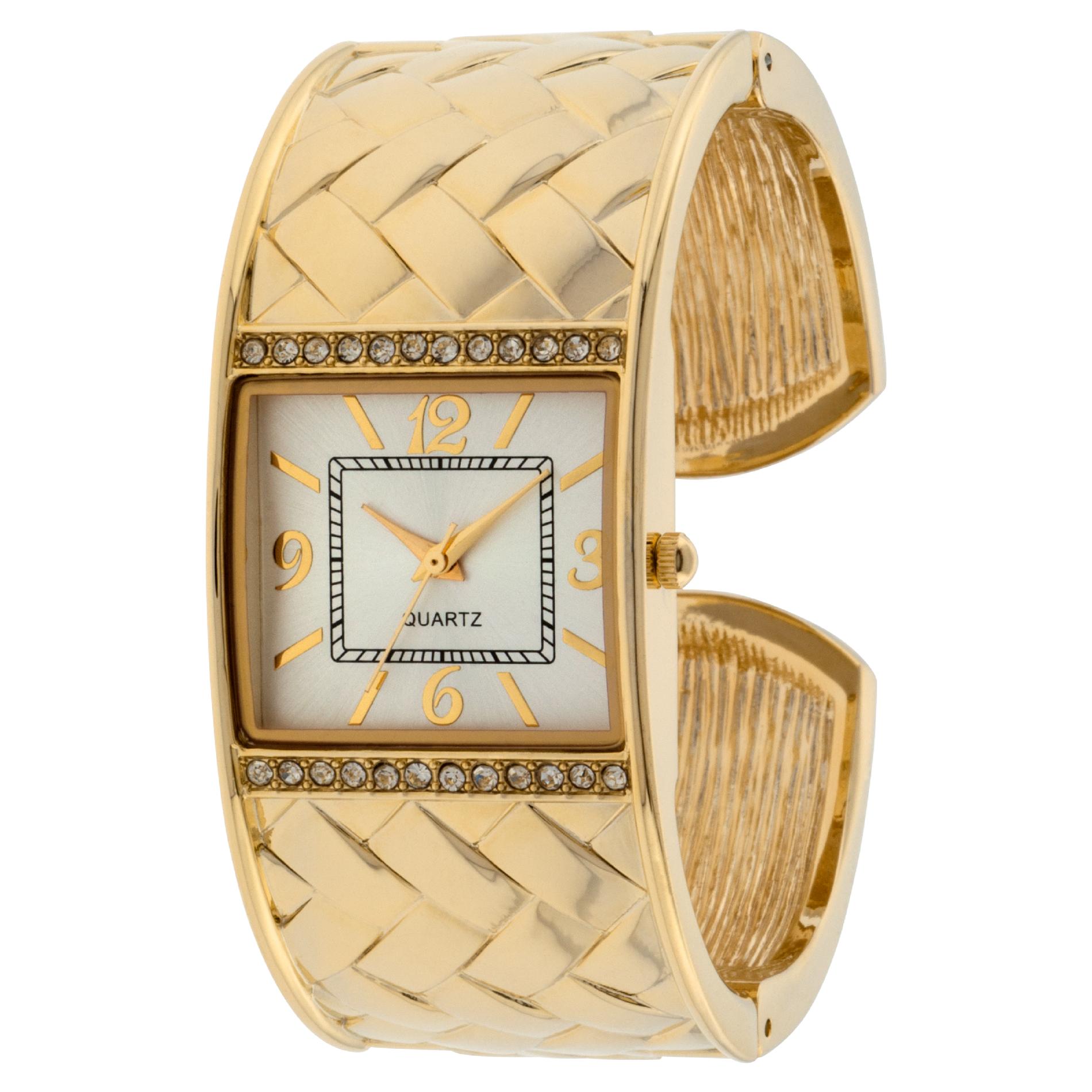 Ladies Gold Weaved Wide Bangle Watch