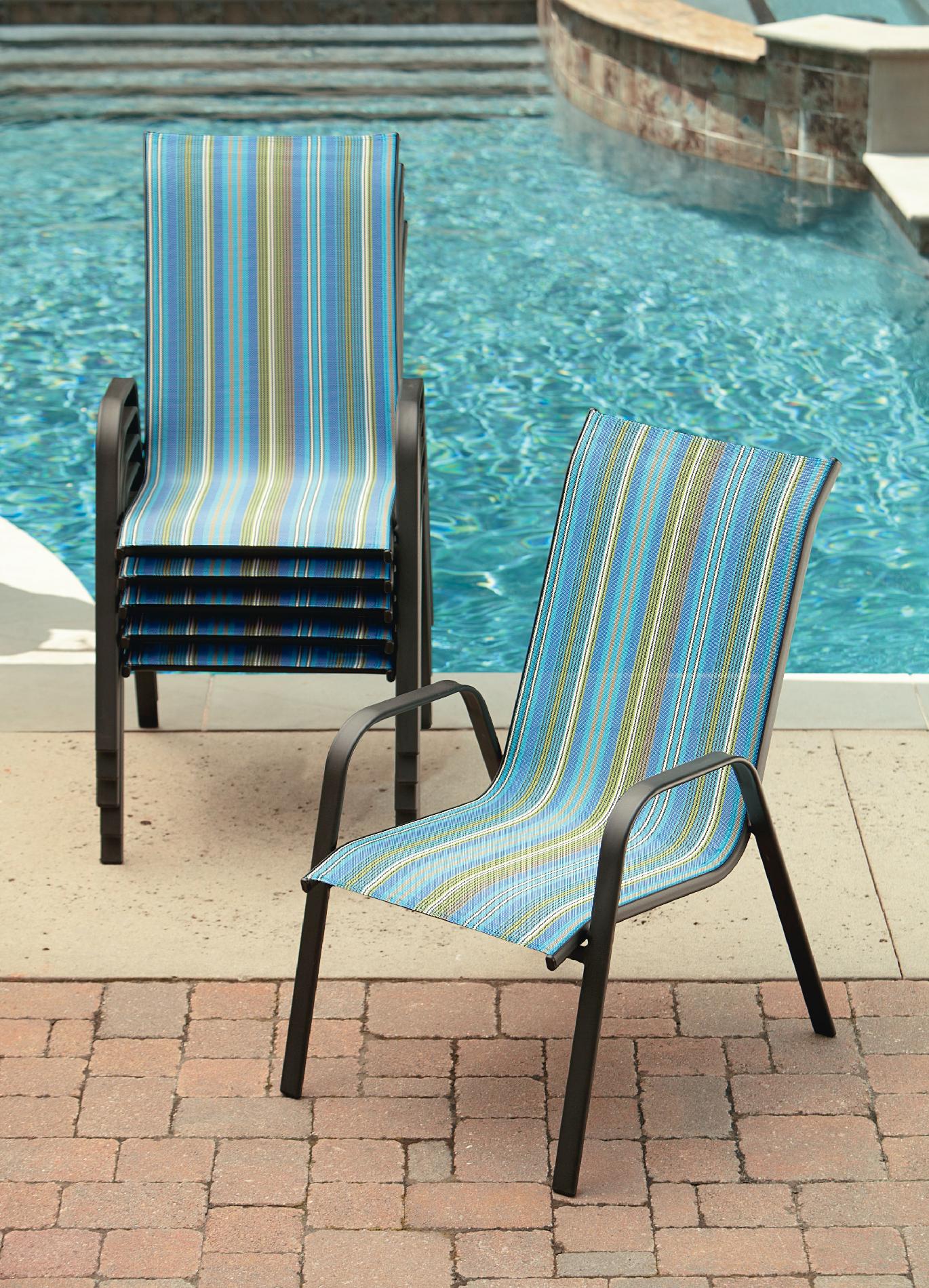 Essential Garden Bartlett Blue Stripe Stack Chair Outdoor Living Patio Furniture Chairs