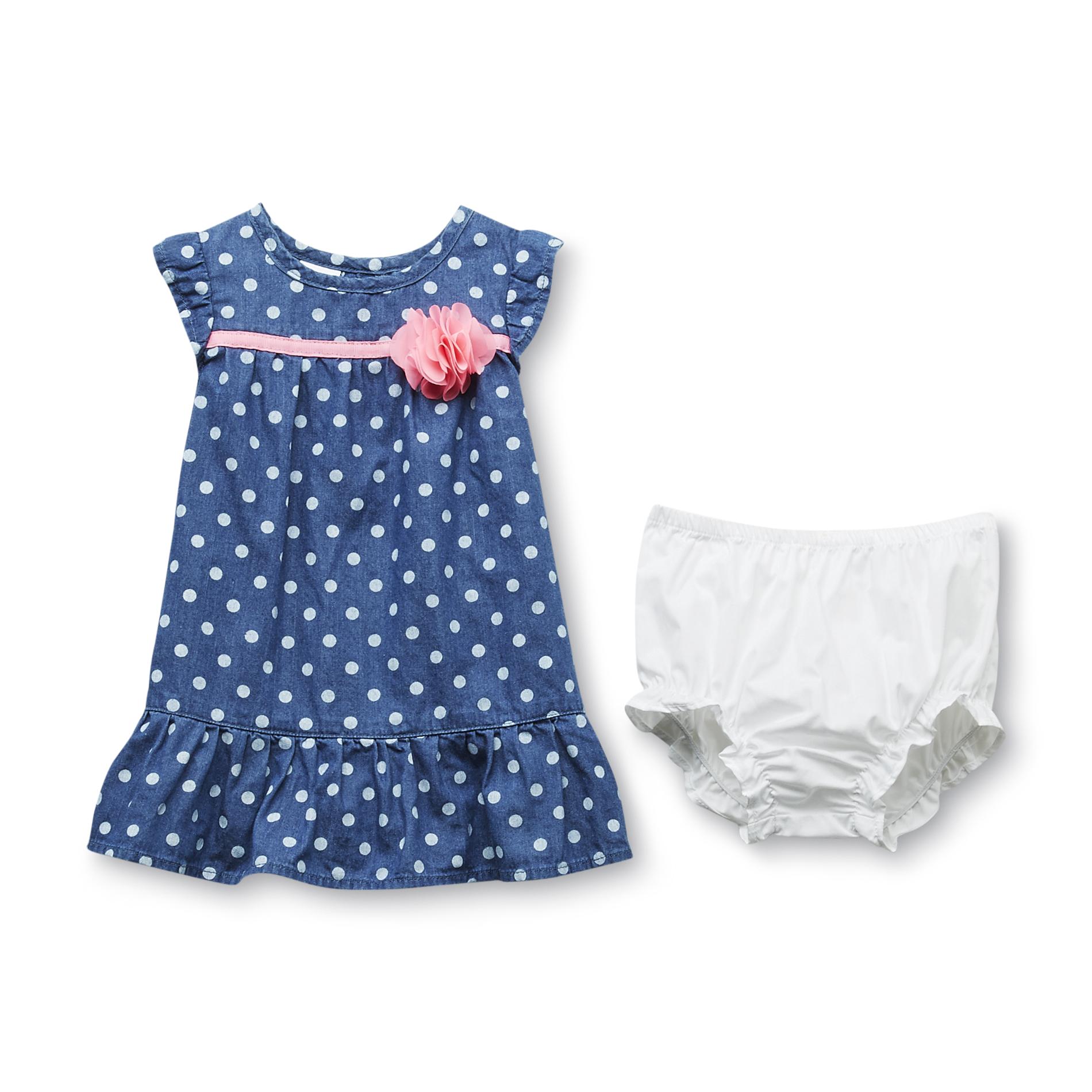 Small Wonders Newborn Girl's Ruffle Dress & Diaper Cover - Polka Dots