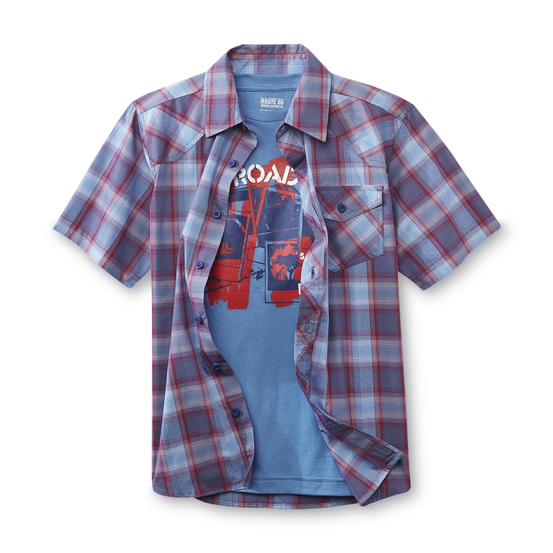 Route 66 Boy's Plaid Shirt & Graphic T-Shirt - Safari Tour