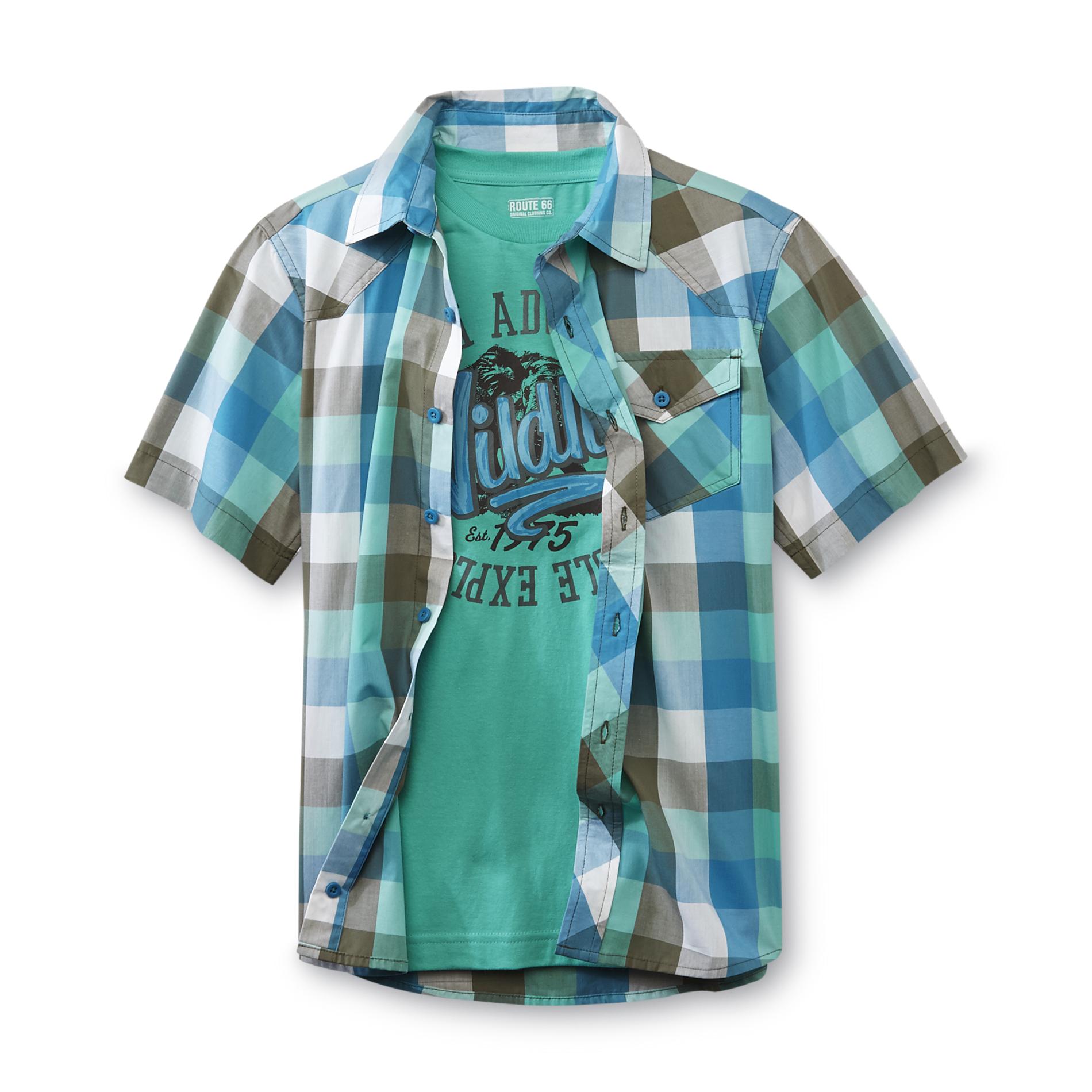 Route 66 Boy's Plaid Shirt & Graphic T-Shirt - Wildlife
