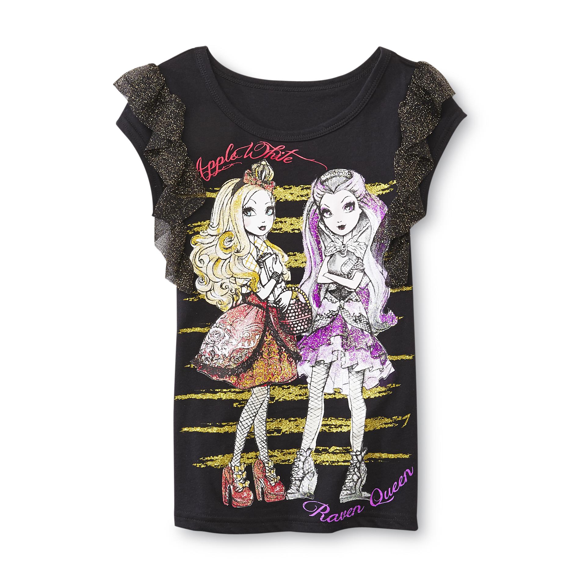 Ever After High Girl's Scoop Neck Top - Apple White & Raven Queen