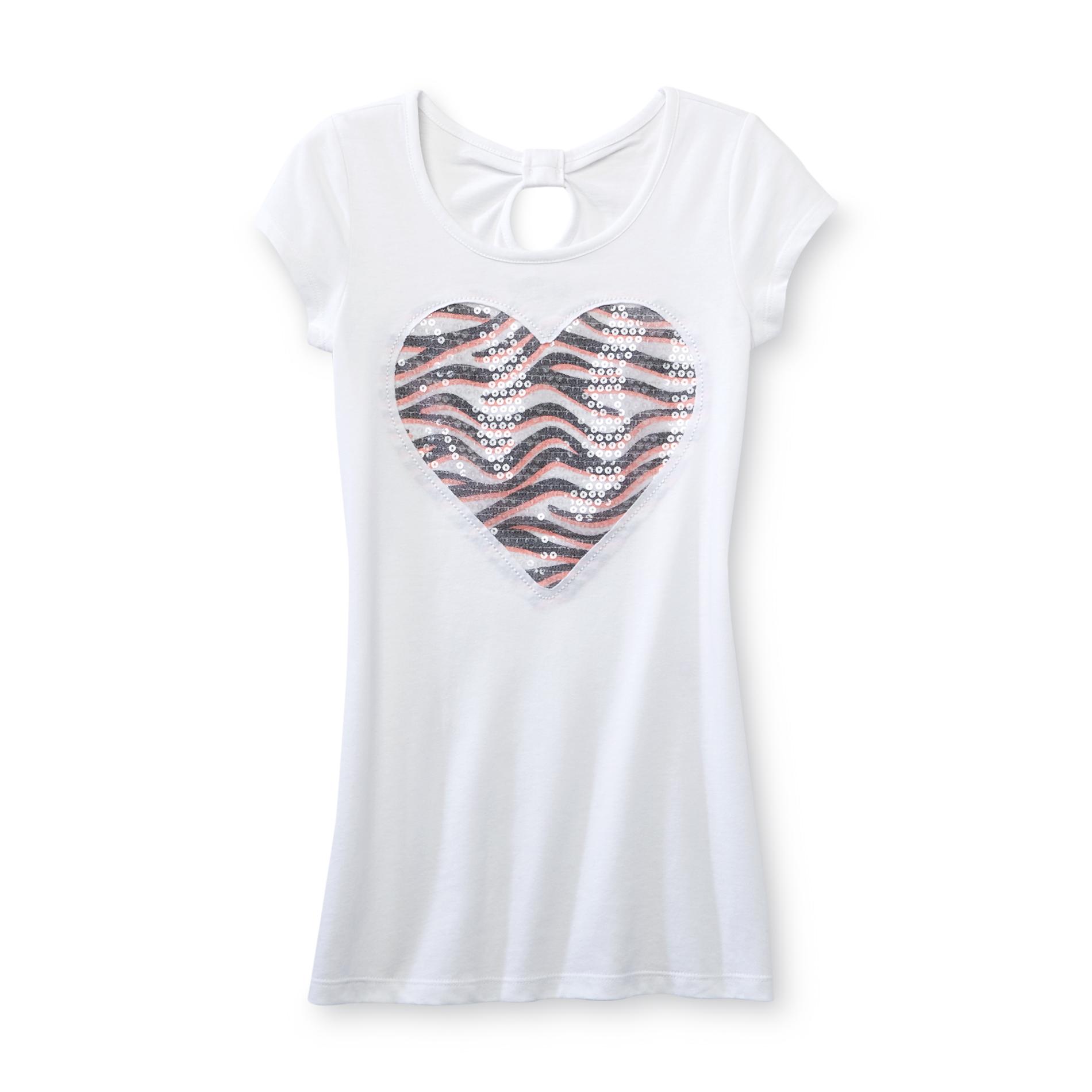Basic Editions Girl's Scoop Neck T-shirt  - Animal Print & Heart