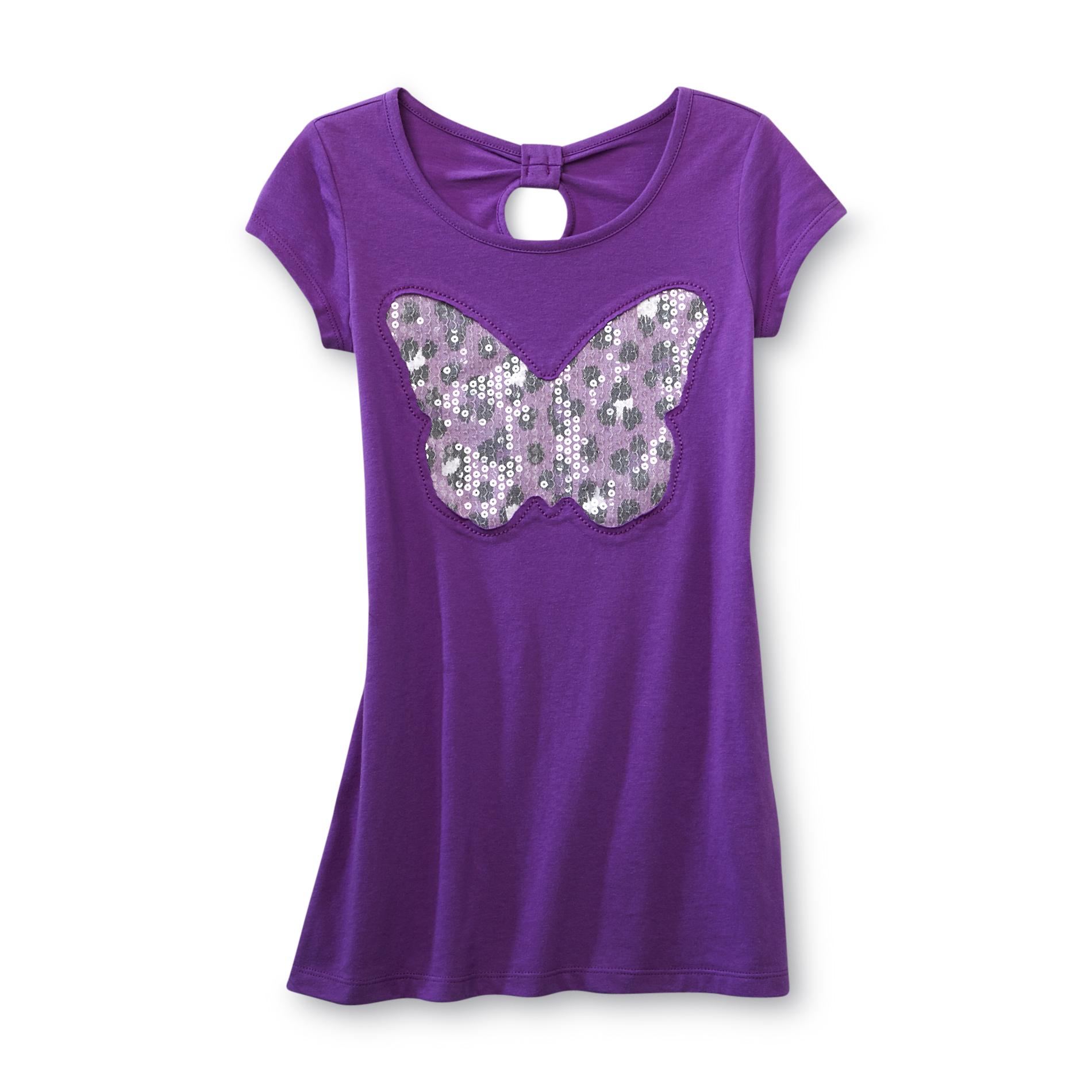 Basic Editions Girl's Scoop Neck T-shirt  - Animal Print & Butterfly