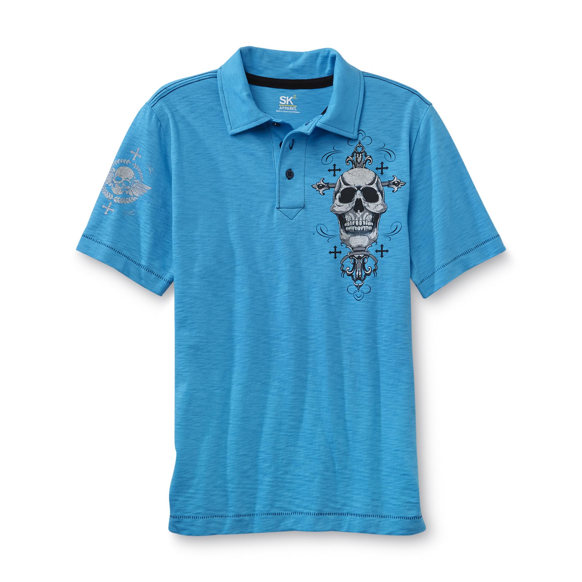 SK2 Boy's Polo Shirt - Metallic Skull Print