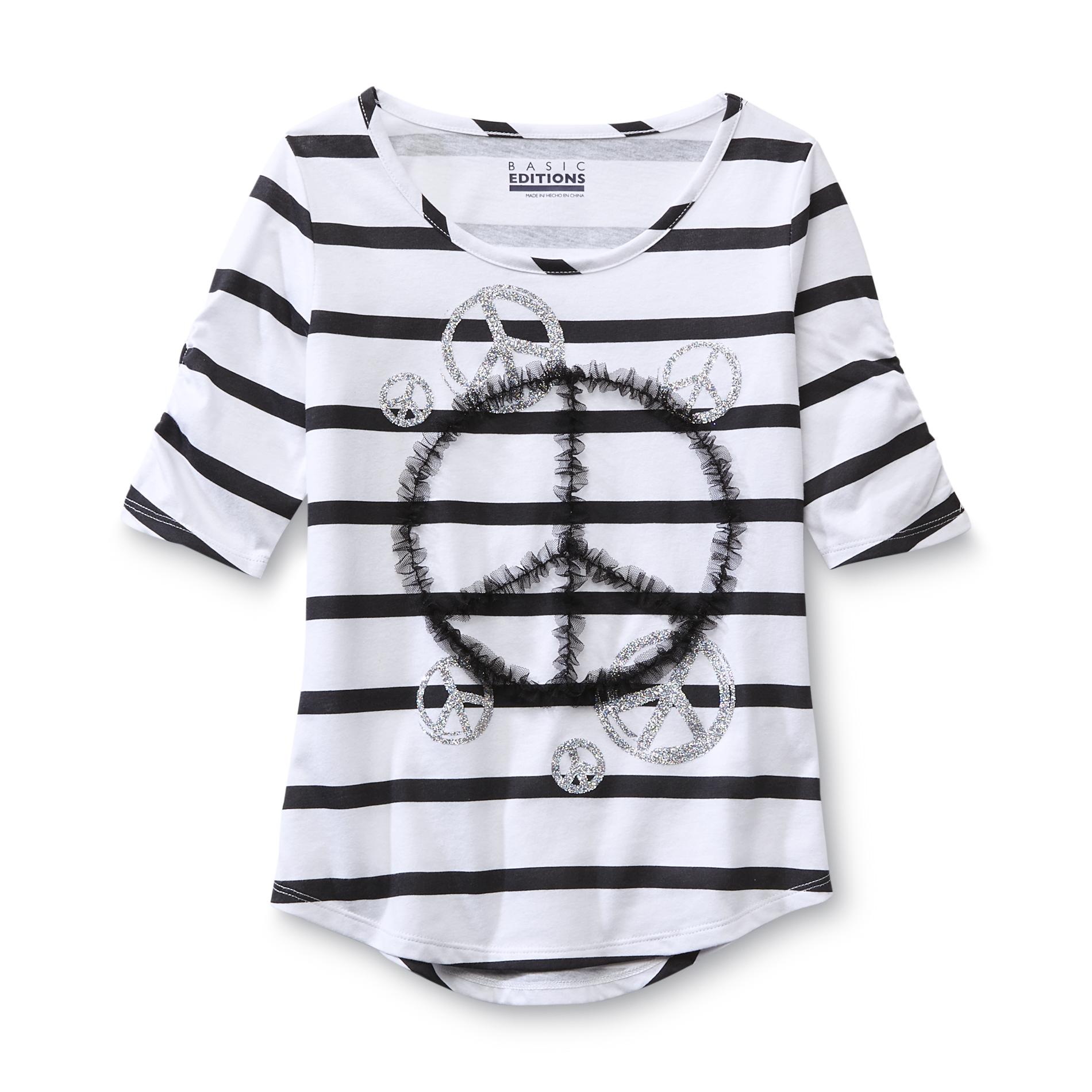 Basic Editions Girl's Three-Quarter-Sleeve Top - Peace Signs