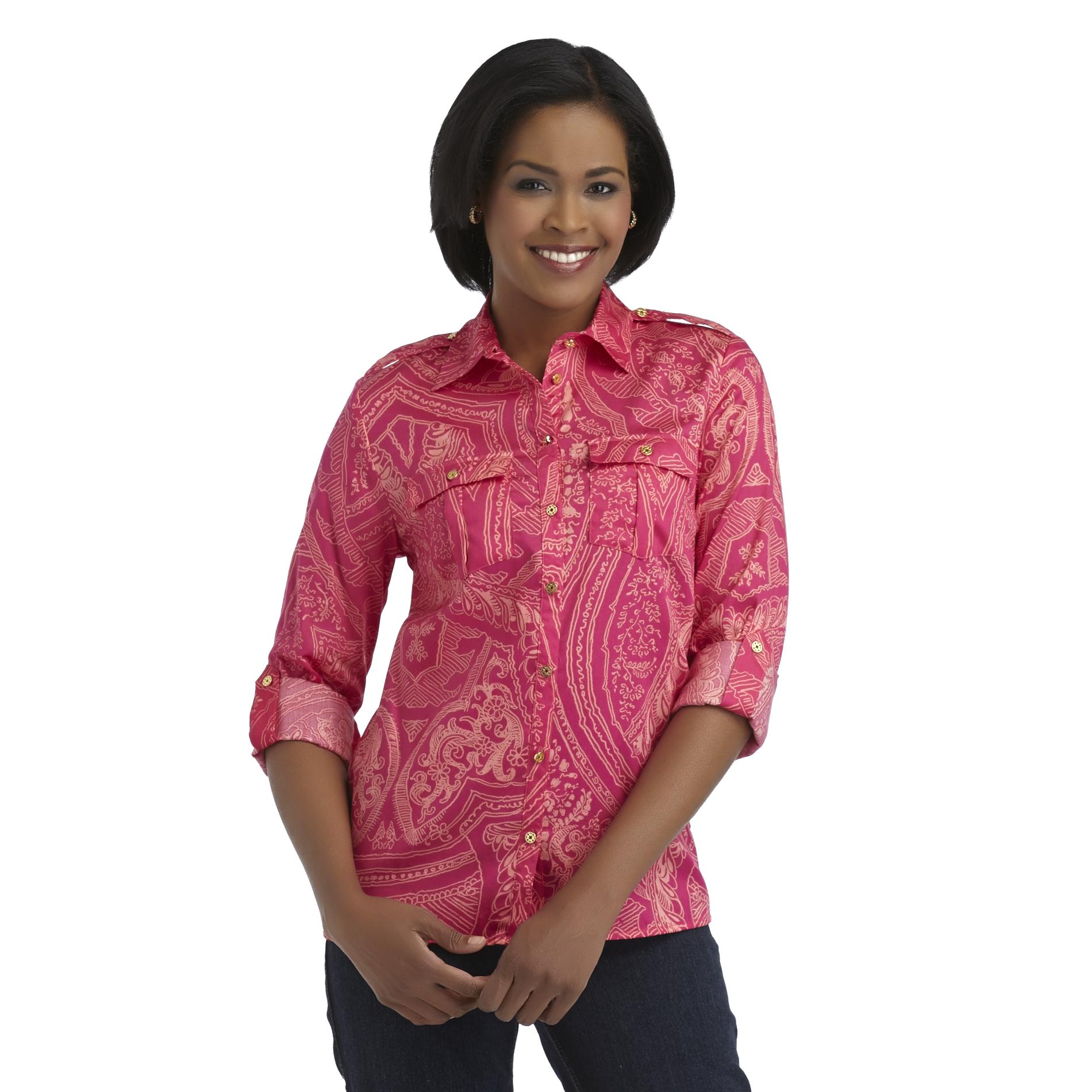 Jaclyn Smith Women's Utility Shirt - Paisley Floral