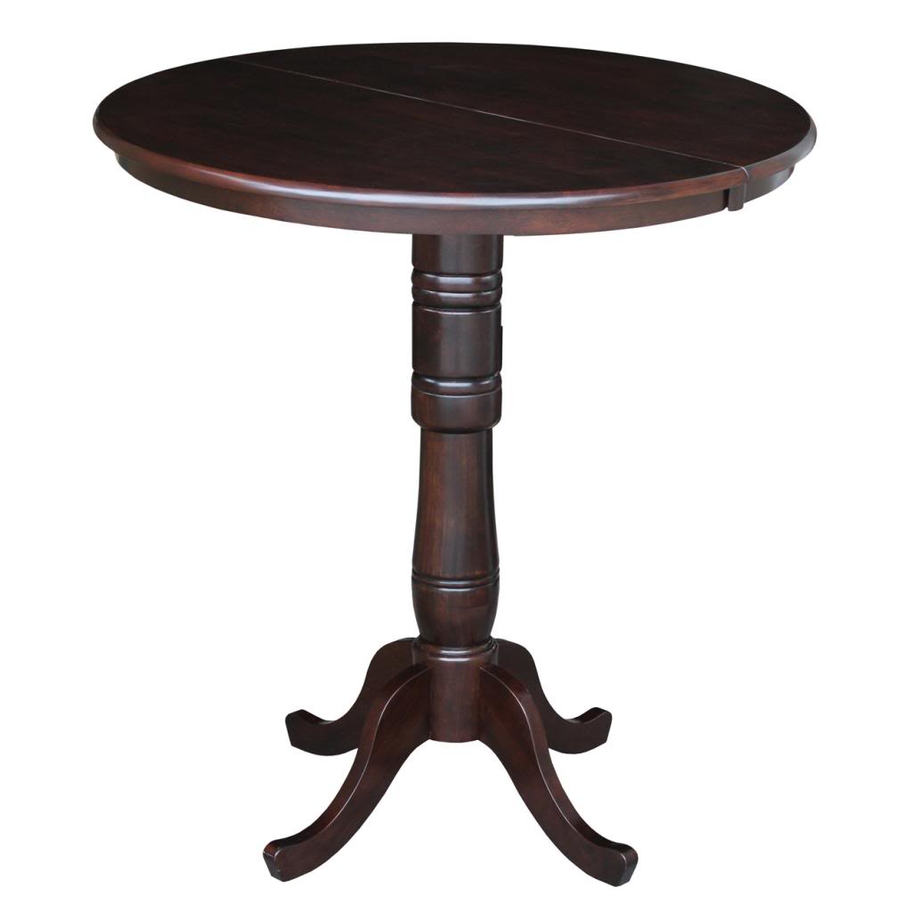 International Concepts 36" Round Top Pedestal Table with 12" Leaf - 42" Bar Height