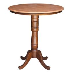 International Concepts K58-36RXT-6B-2 36&'&' round top ped table with 12&'&' leaf - 42&'&'h Cinnemon/Espresso