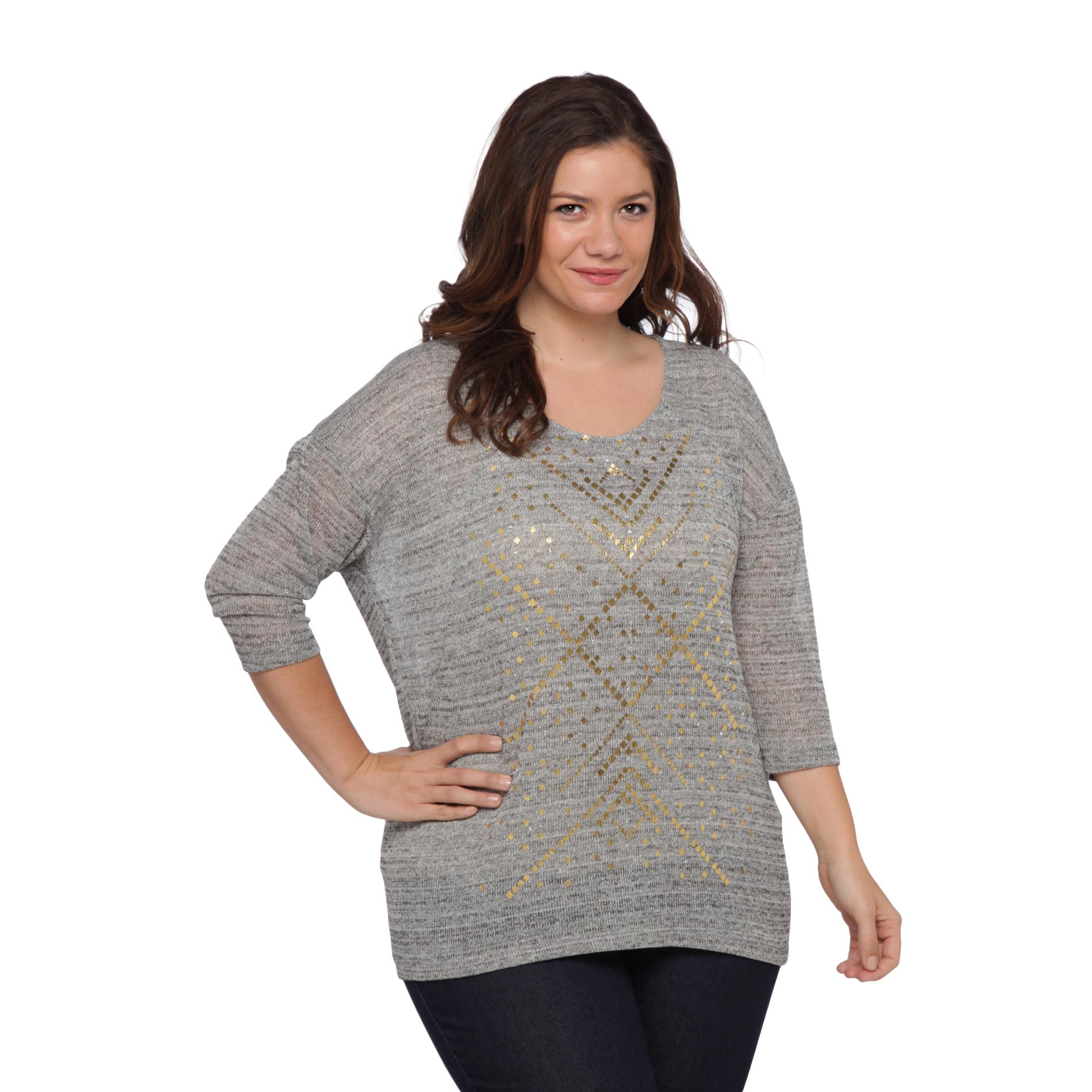 Beverly Drive Women's Plus Metallic Knit Pullover Sweater