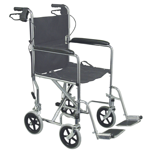 DMI&#174; Folding Steel Transport Chair With Hand Brakes Chrome Frame, Black Seat