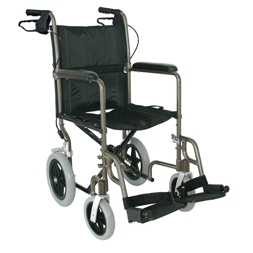 DMI&#174; Lightweight Aluminum Transport Chair Titanium Frame, Black Seat