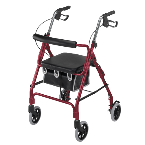 DMI&#174; Ultra Lightweight  Aluminum Rollator with Curved Backrest and Pouch, Burgundy