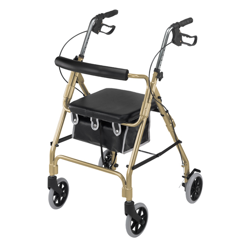 DMI&#174; Ultra Lightweight  Aluminum Rollator with Curved Backrest and Pouch, Gold