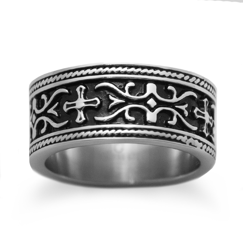 Steel Gothic Style Black Enamel Ring