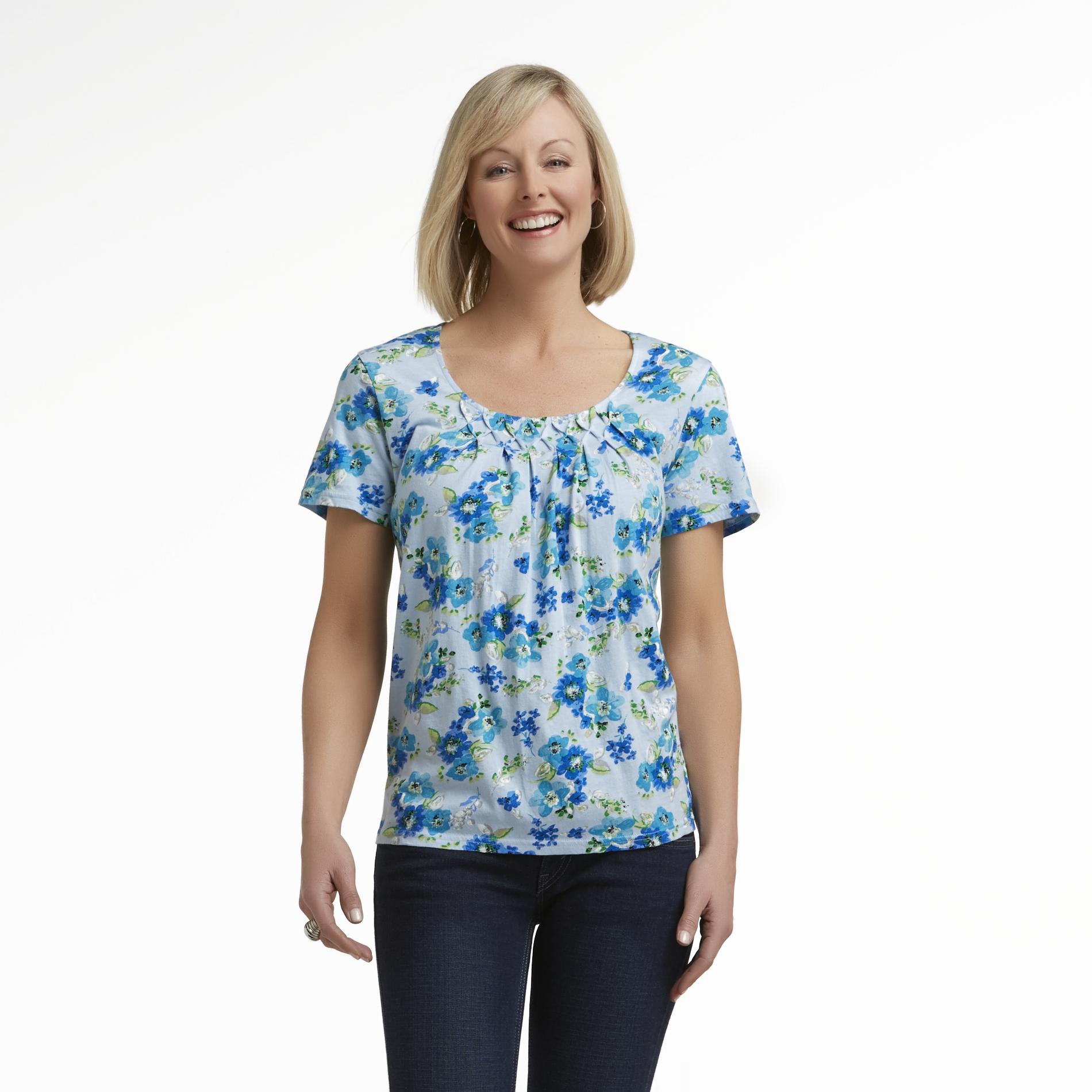 Basic Editions Women's Scoop Neck Top - Floral