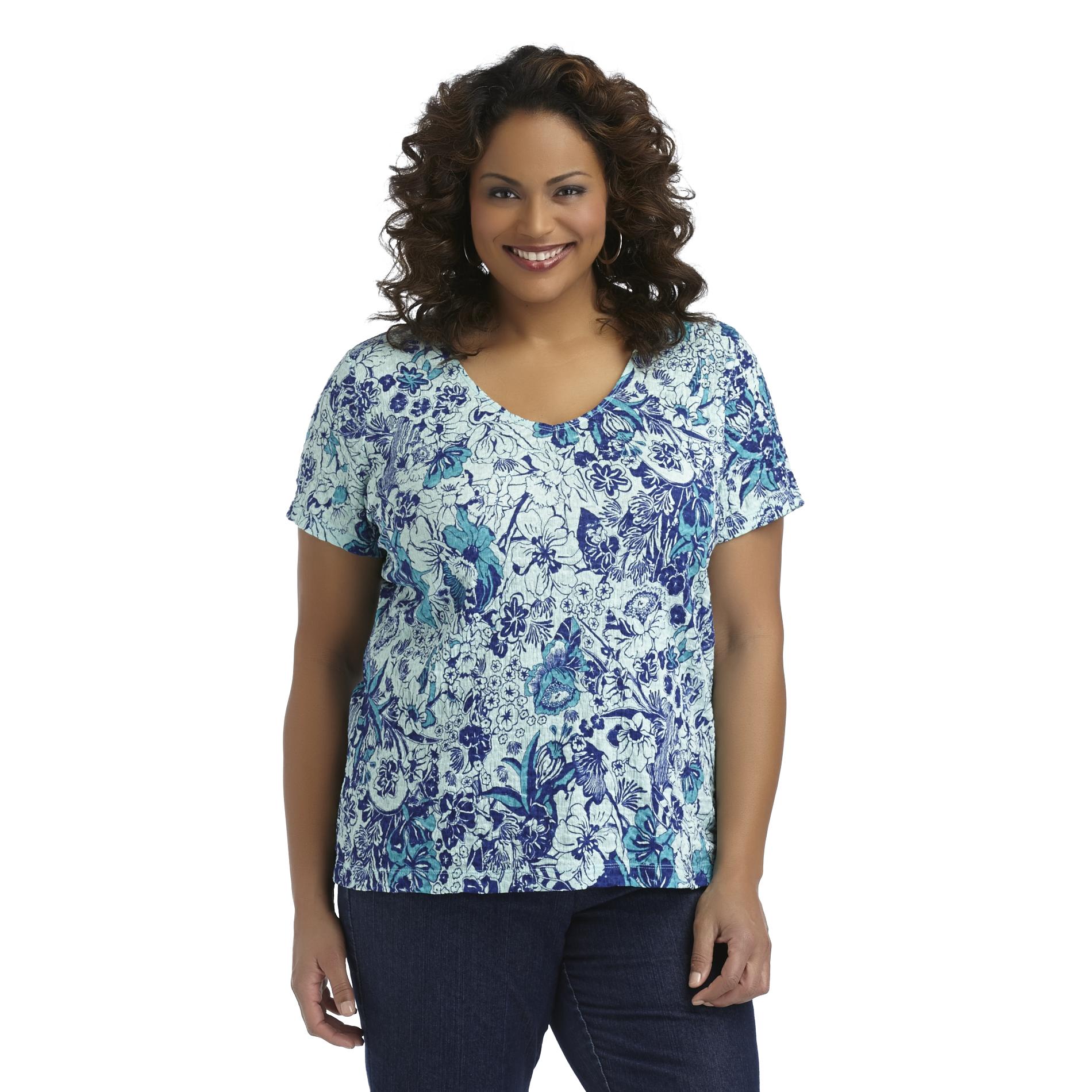 Jaclyn Smith Women's Plus Crinkle Woven Top - Floral