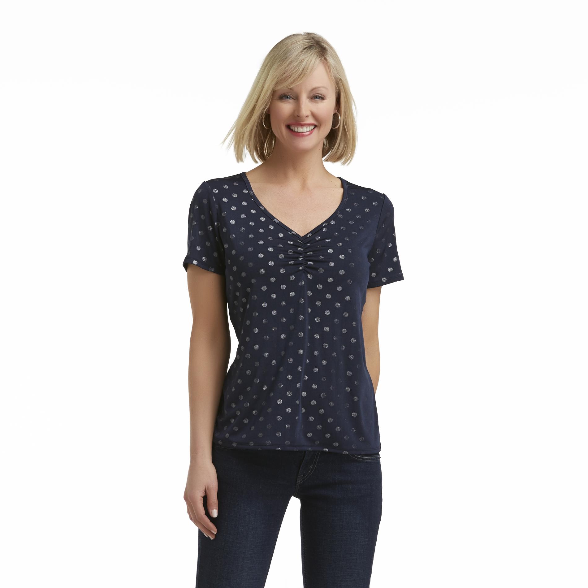 Jaclyn Smith Women's Front-Shirred V-Neck Top