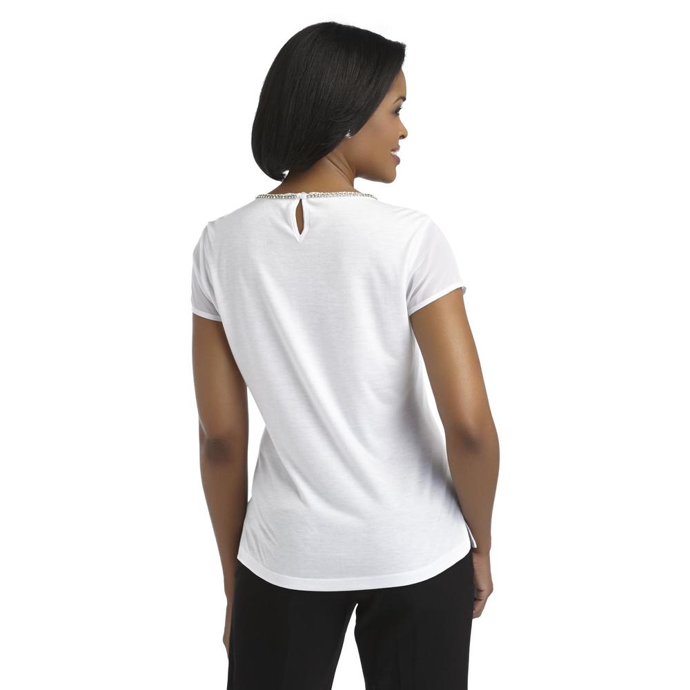 Jaclyn Smith Women's Plus Sheer Panel Rhinestone T-Shirt