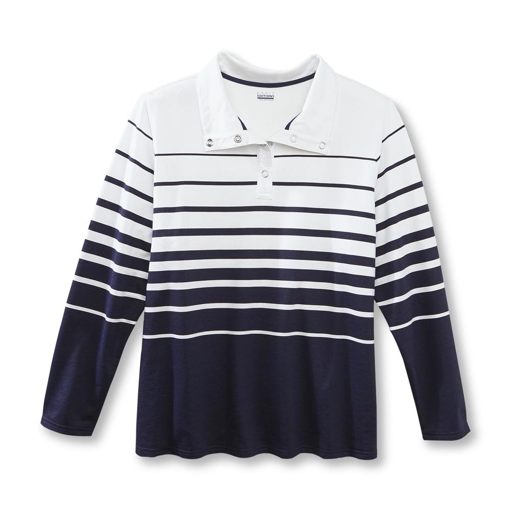 Basic Editions Women's Plus Pullover Shirt - Striped