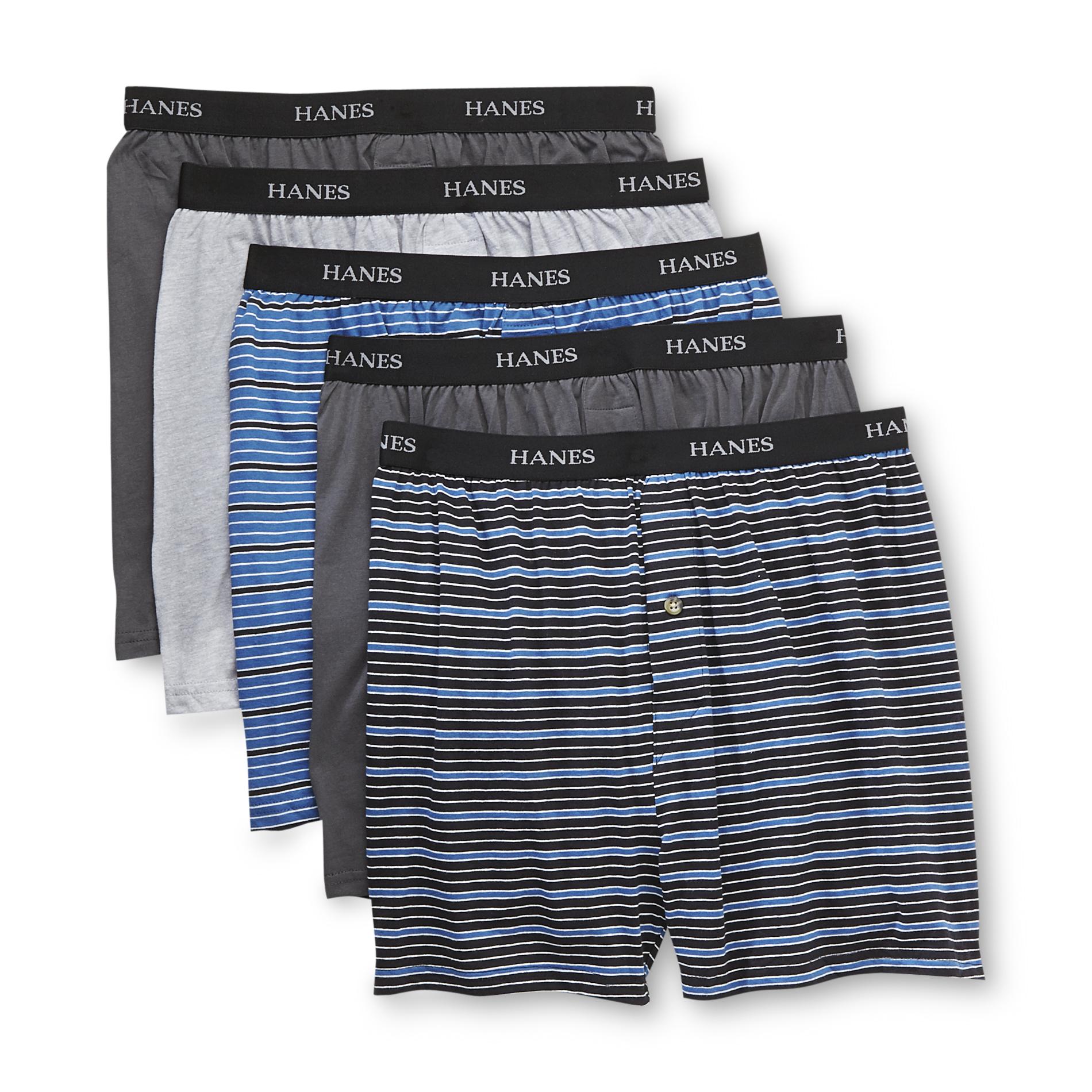 Hanes Men's 5-Pack Knit Boxer Shorts - Solid & Patterns - Assorted Colors