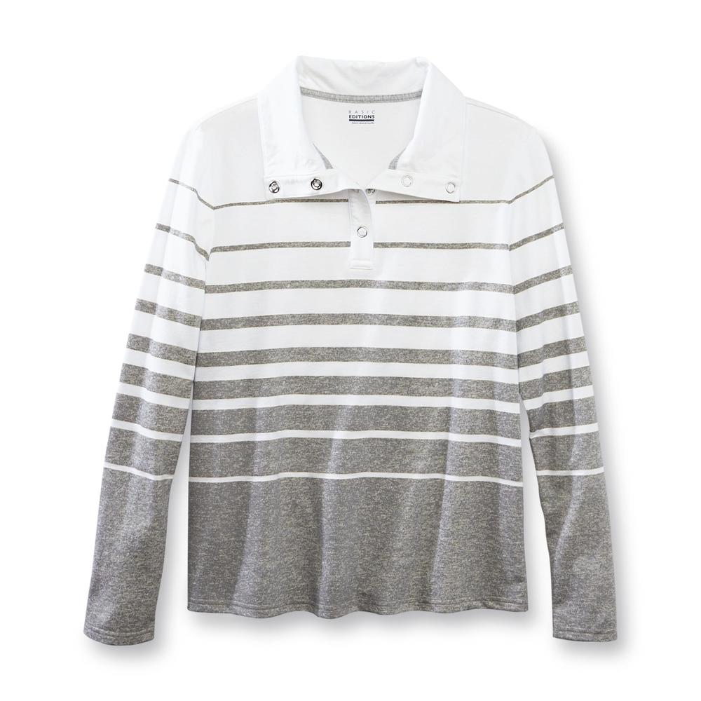 Basic Editions Women's Funnel-Neck Pullover Shirt - Striped