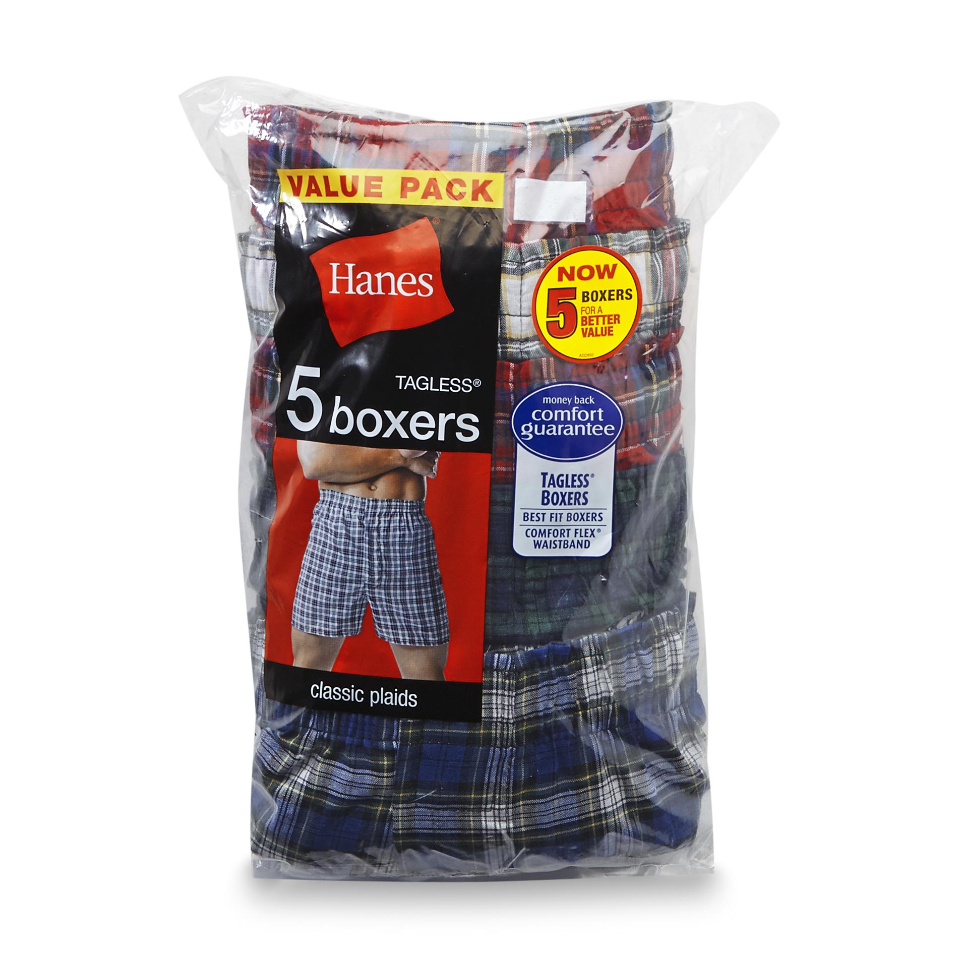 Hanes Men's 5Pack Boxer Shorts Plaid