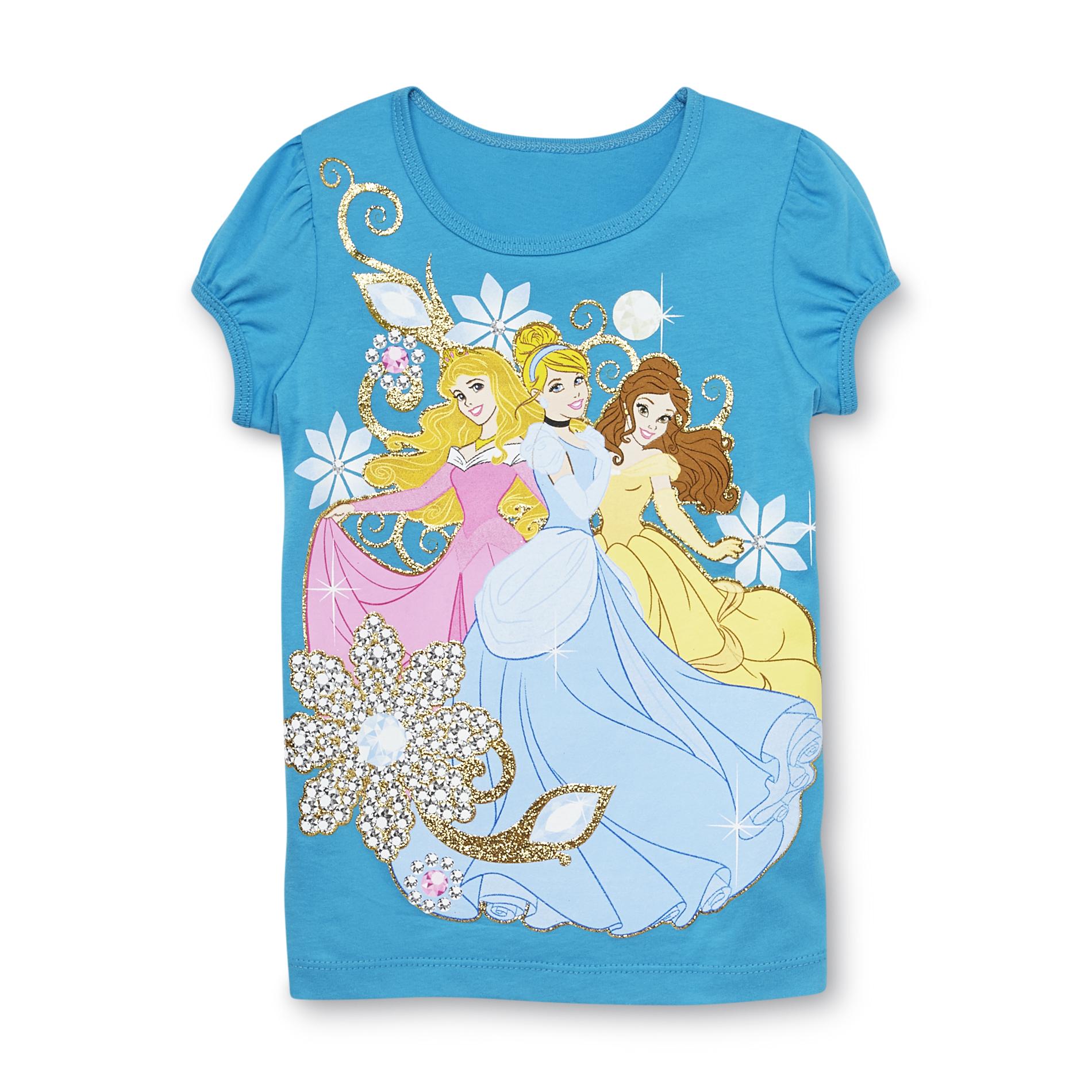 Disney Princesses Girl's Cap Sleeve Top - Glitter