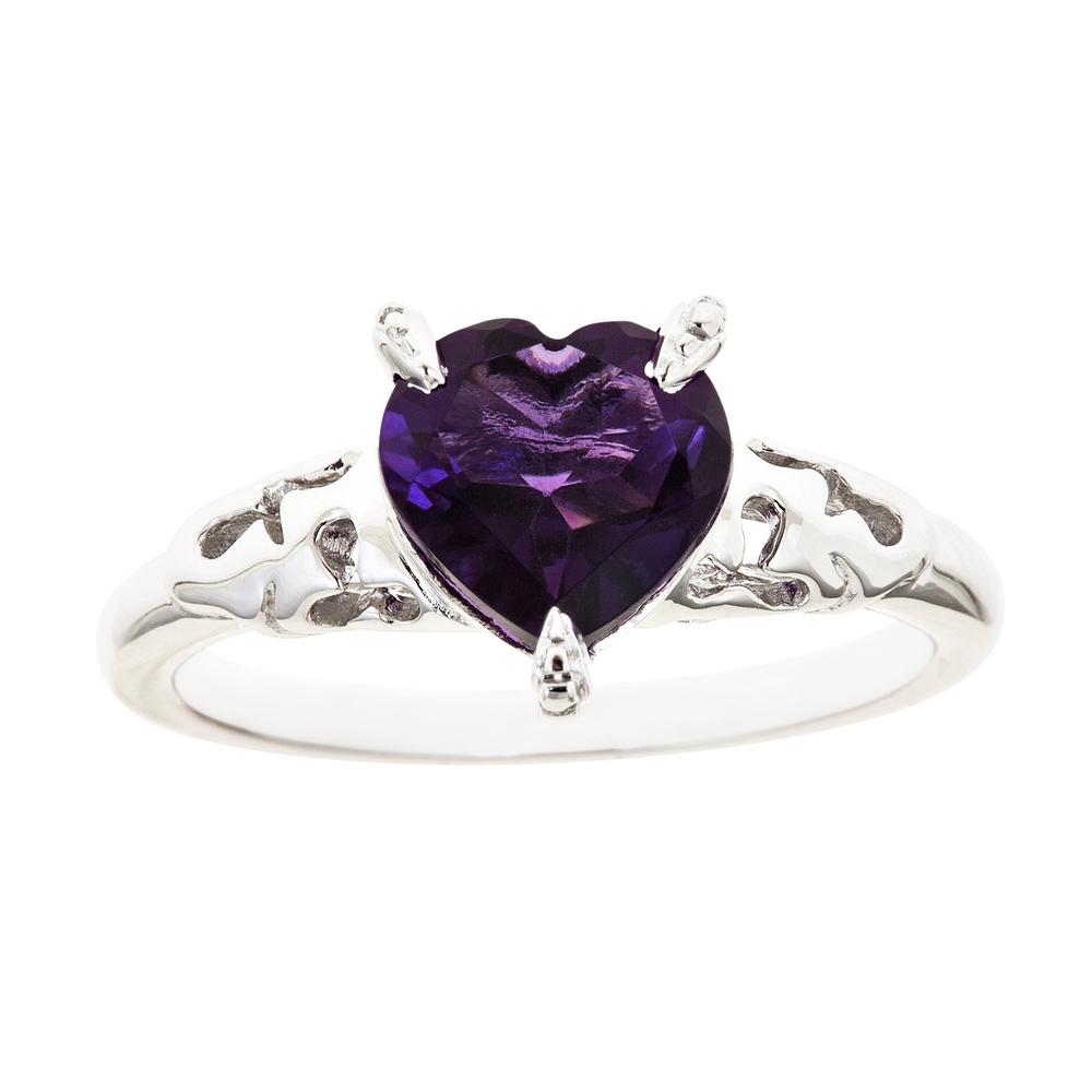 Ladies Sterling Silver Heart Shape Amethyst Ring