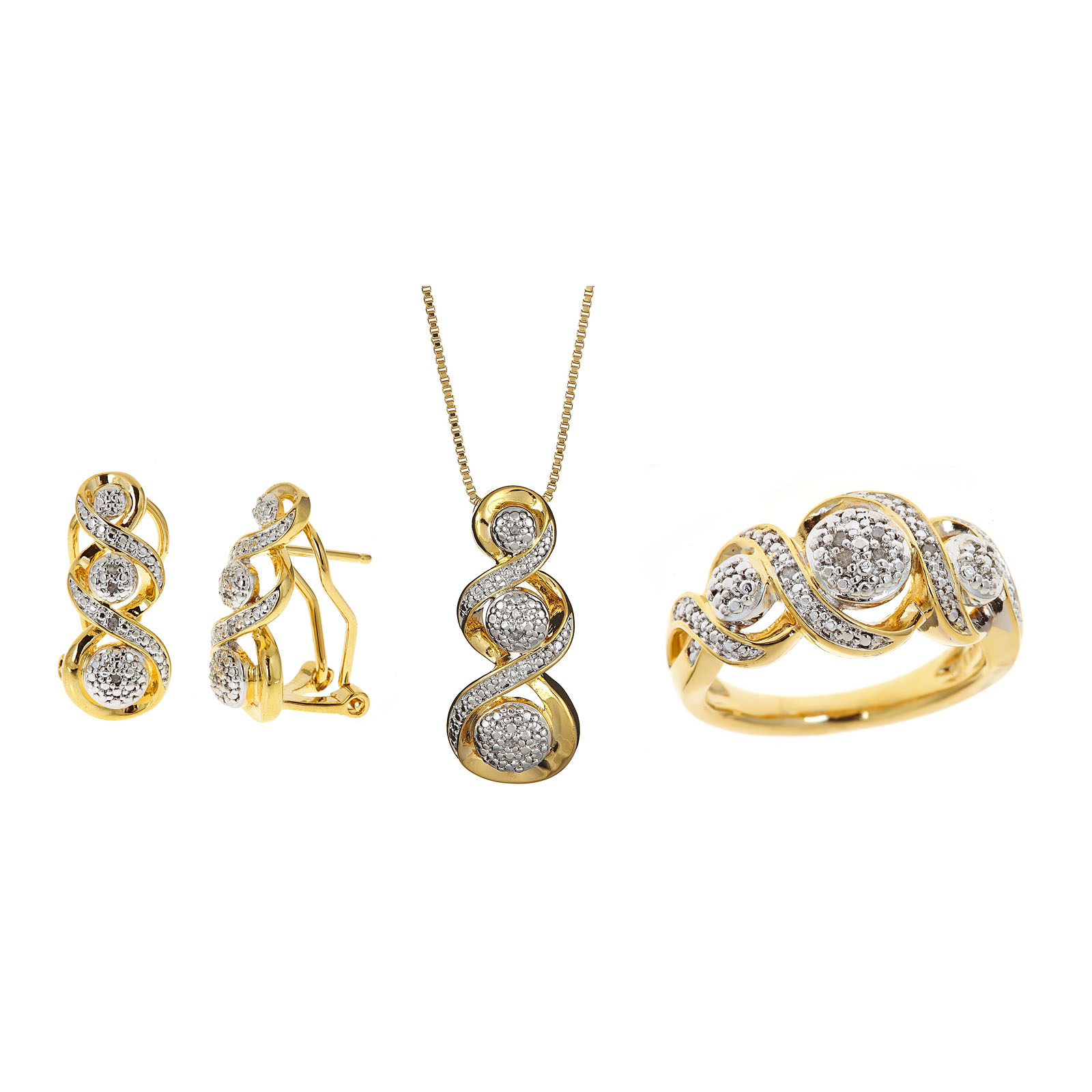 3 Piece Diamond Necklace  Bracelet and Earrings Set