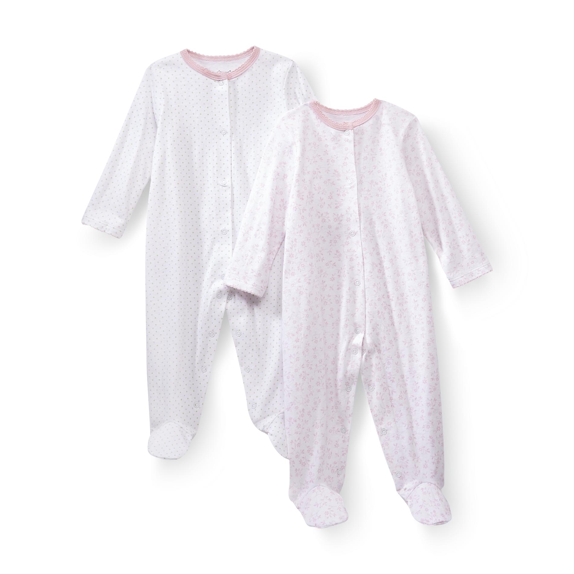 Welcome to the World Newborn Girl's 2-Pack Sleeper Pajamas - Floral & Polka-Dots