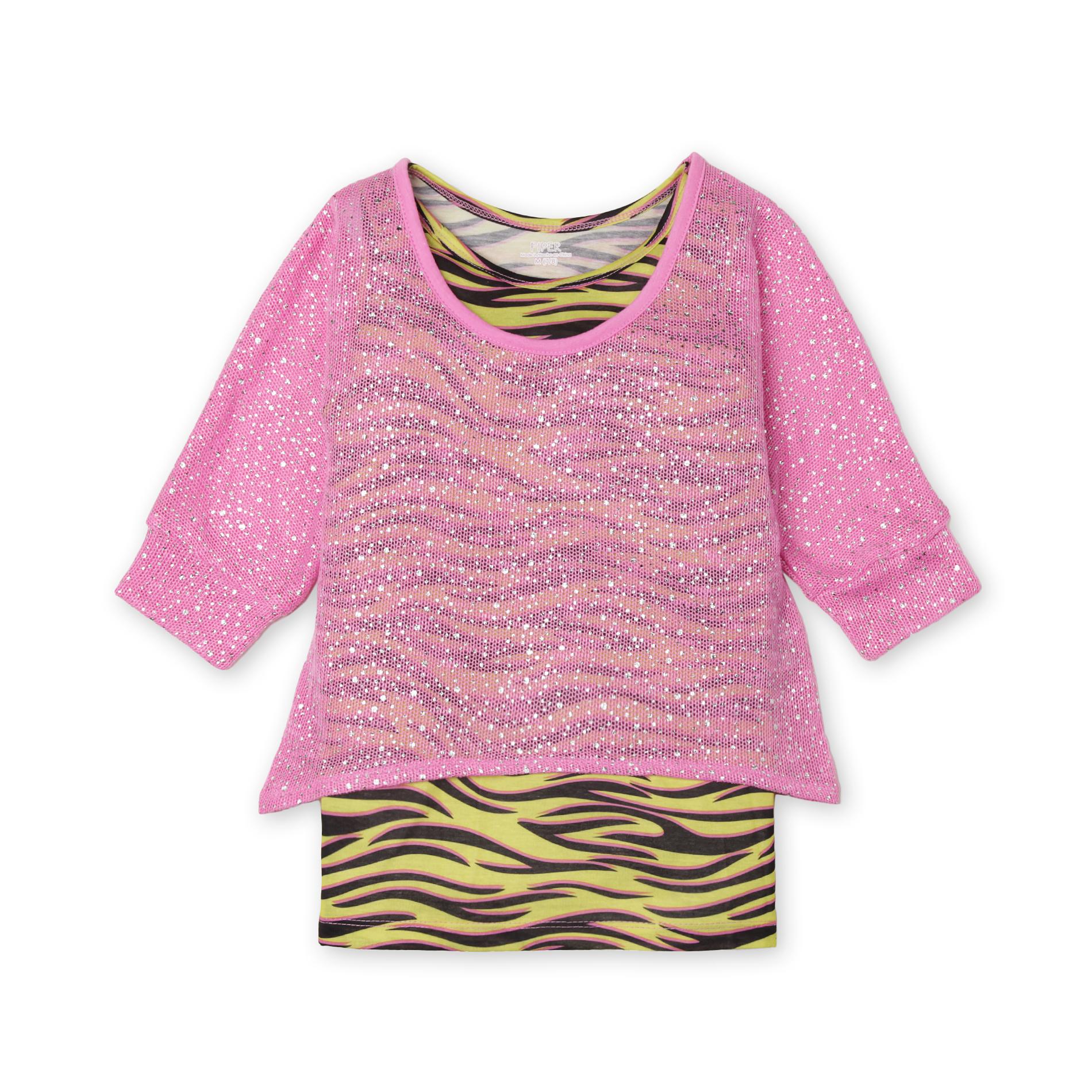 Piper Girl's Tank Top & Cropped Sweater - Tiger Print
