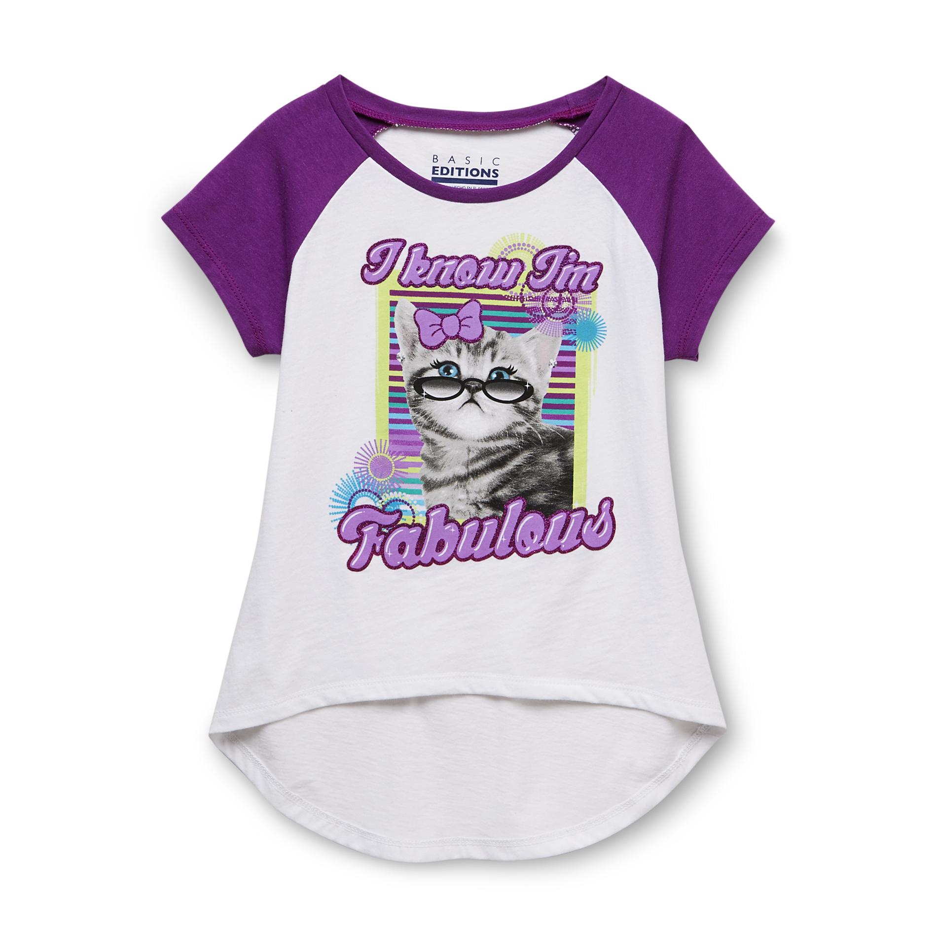 Basic Editions Girl's Raglan Sleeve T-Shirt - Fabulous Cat