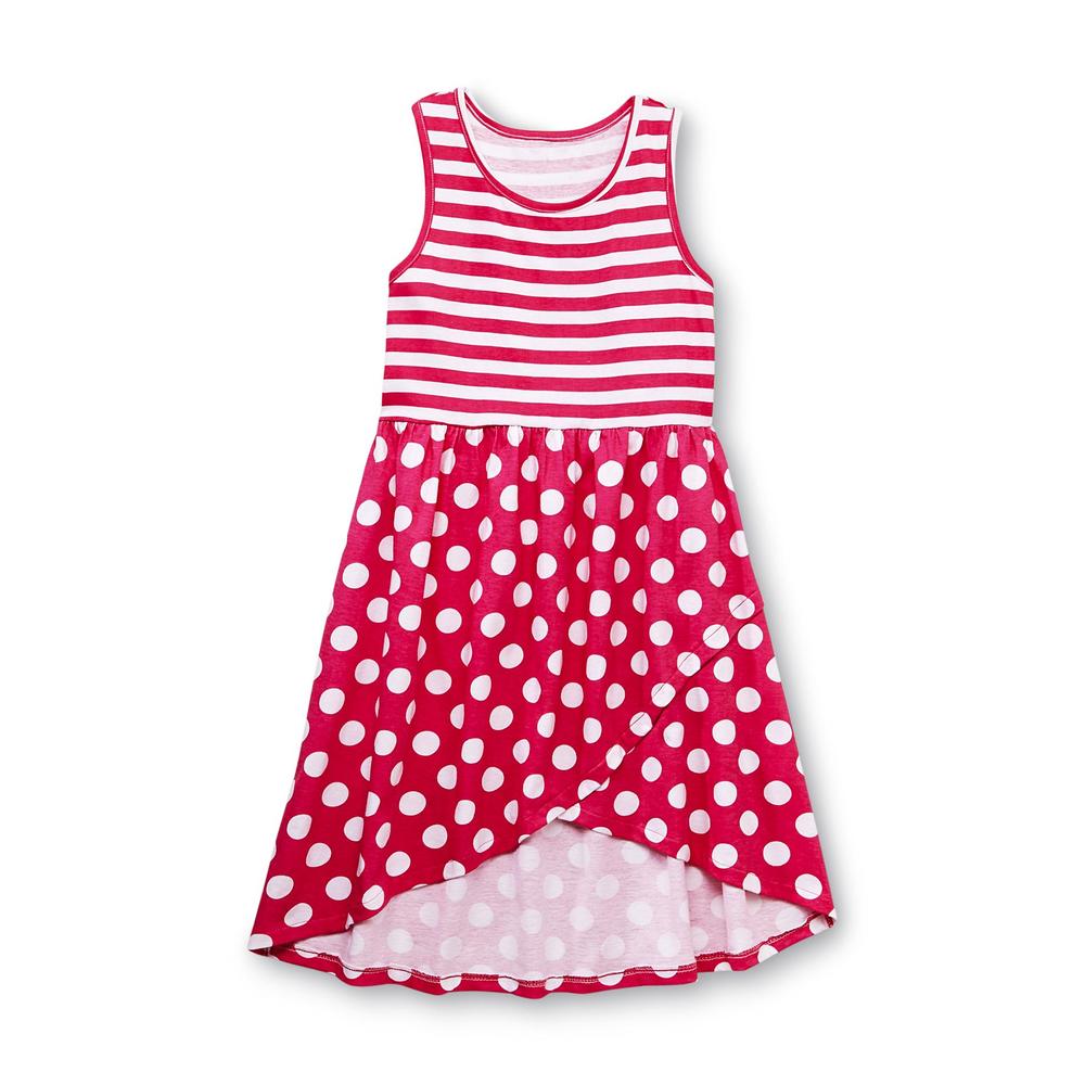Basic Editions Girl's Sleeveless Sundress - Striped & Polka Dot