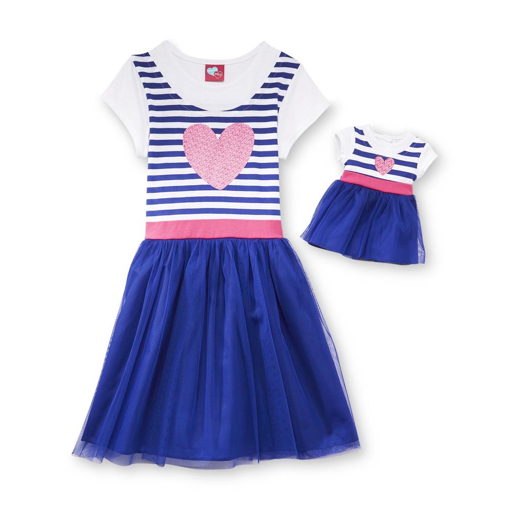 What A Doll Girl's Dress & Doll Outfit - Glitter Heart