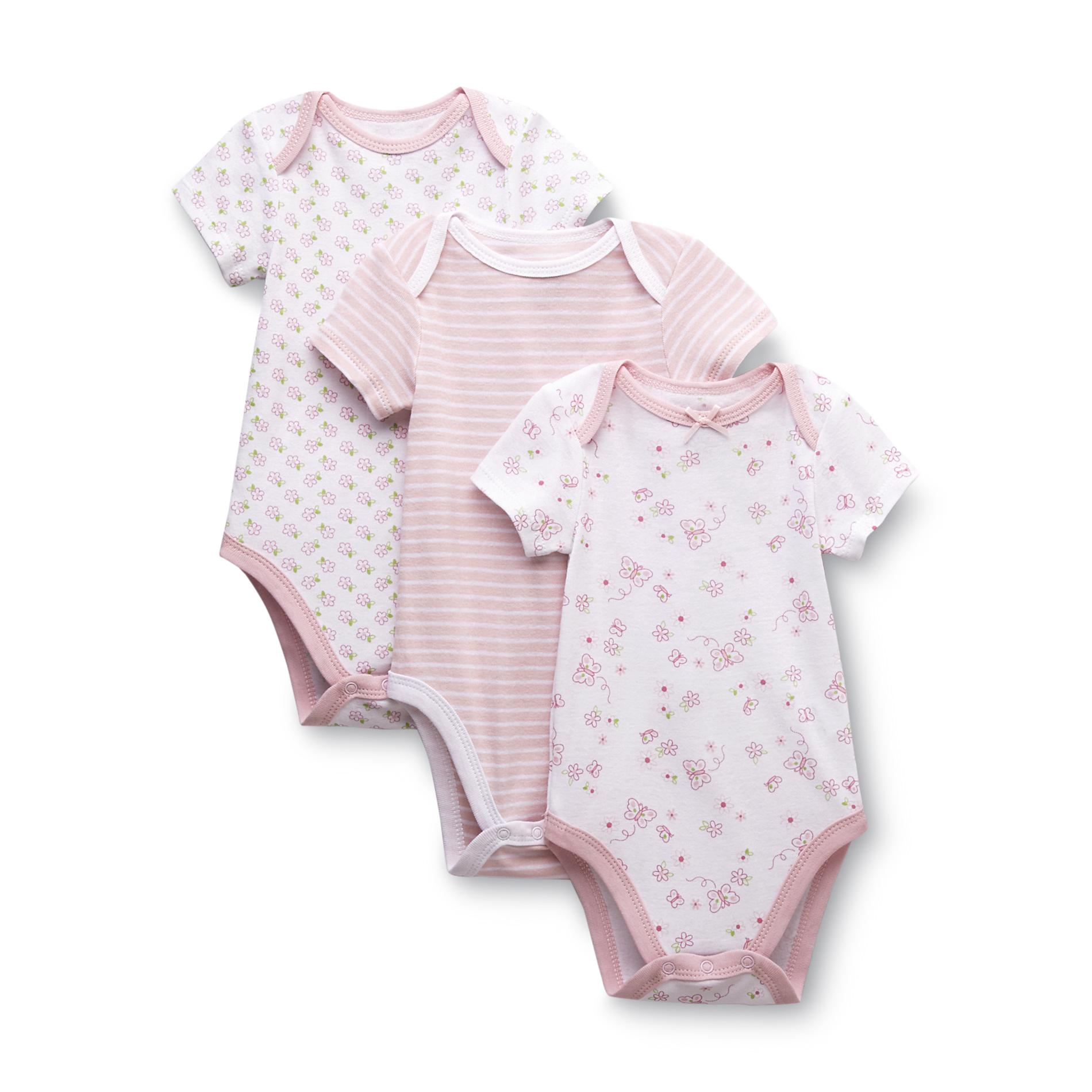 Welcome to the World Newborn Girl's 3-Pack Bodysuits - Floral  Striped & Butterfly