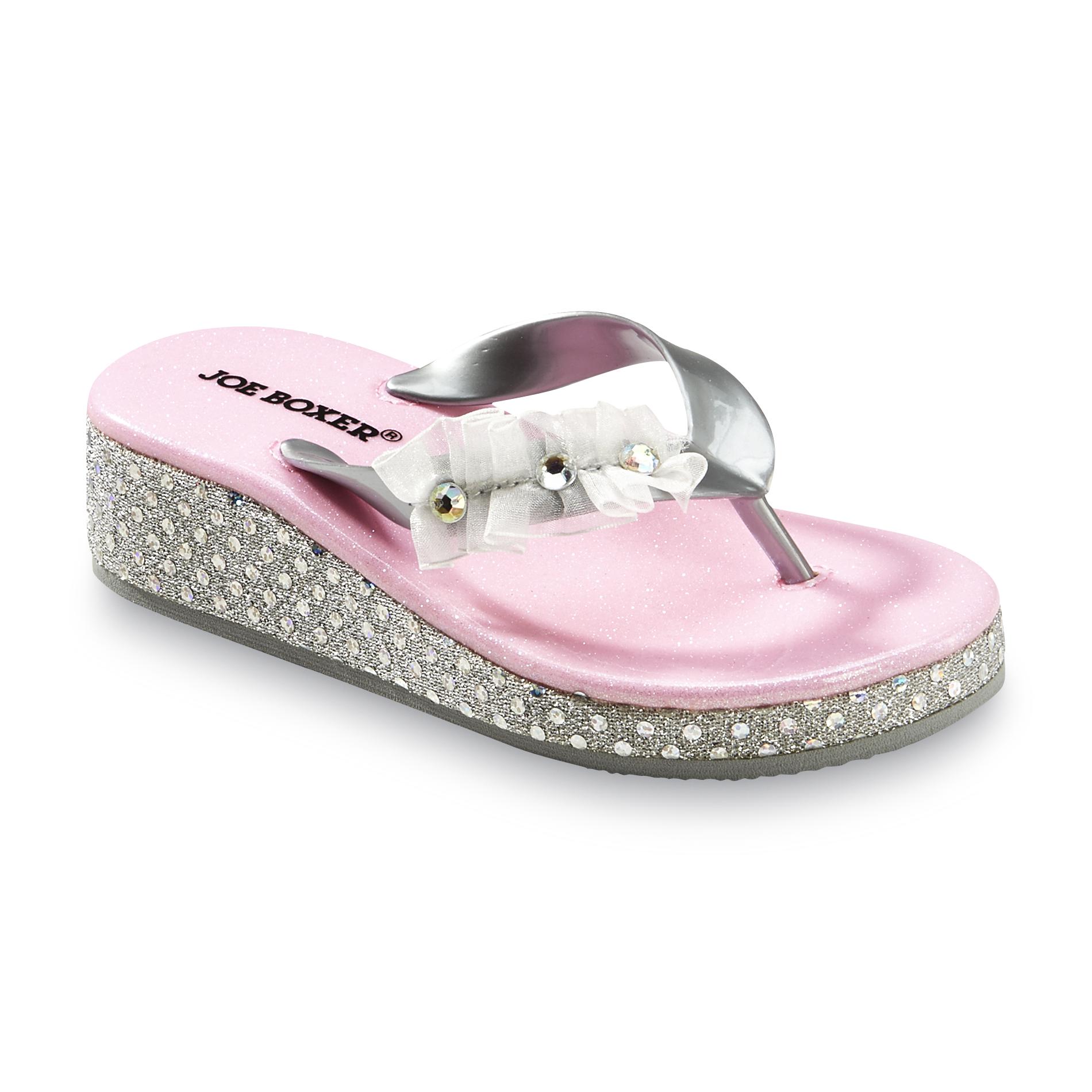Joe Boxer Girl's Pink/Silver Platform Thong Sandals
