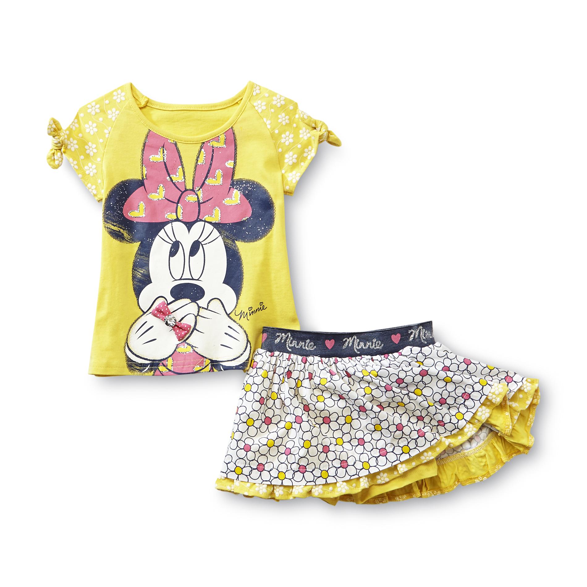 Disney Minnie Mouse Toddler Girl's Top & Scooter Skirt - Floral