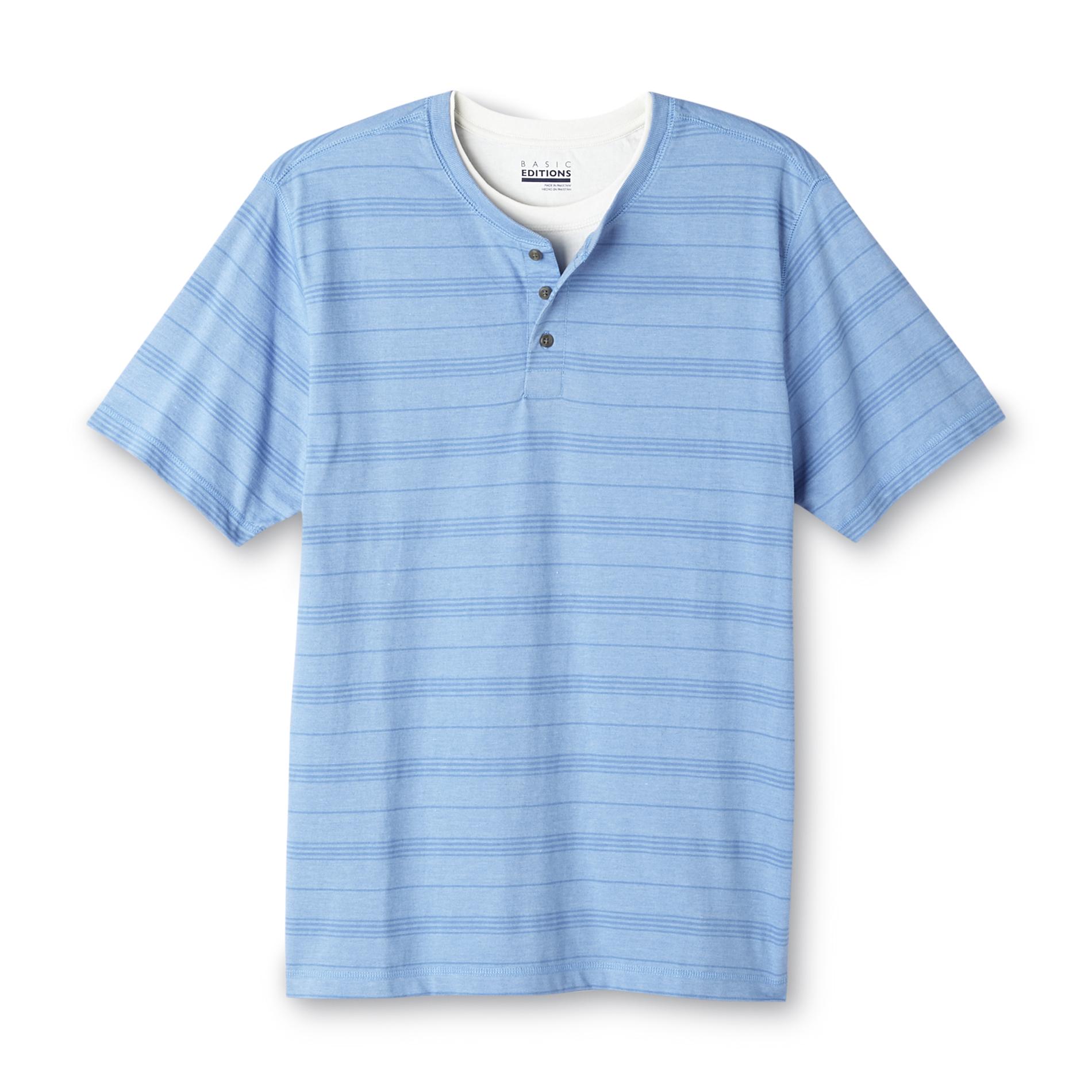 Basic Editions Men's Layered-Look Henley - Striped
