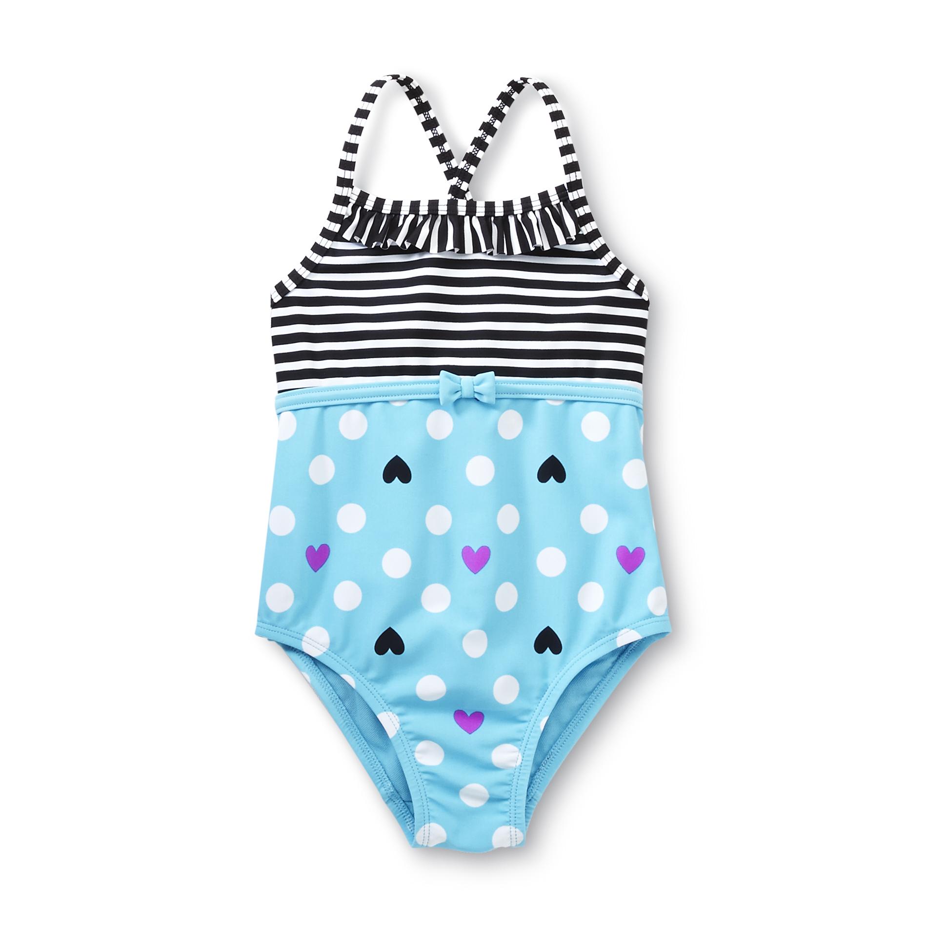 Joe Boxer Toddler Girl's Swimsuit - Stripes & Hearts