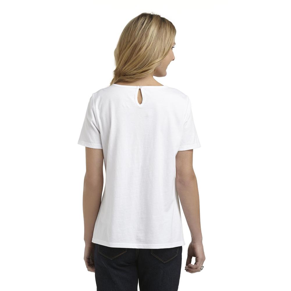 Basic Editions Women's Pleated Short-Sleeve Knit Top