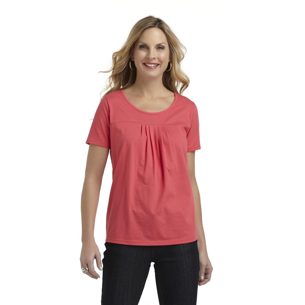 Basic Editions Women's Pleated Short-Sleeve Knit Top