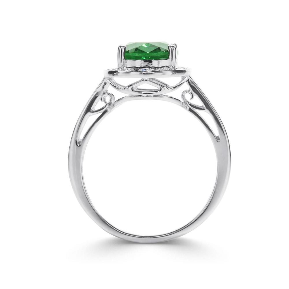 Oval-Cut Simulated Emerald Sterling Silver Ring
