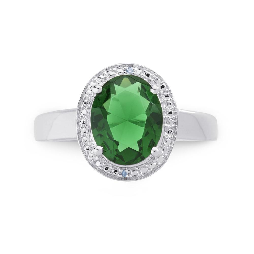 Oval-Cut Simulated Emerald Sterling Silver Ring