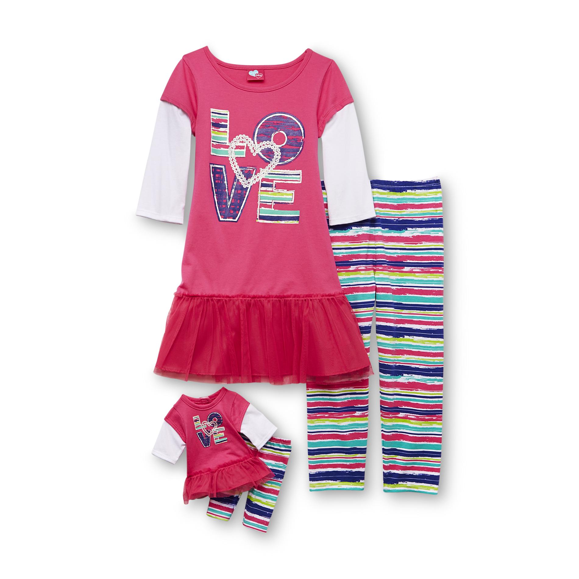 What A Doll Girl's Tunic  Cropped Leggings & Doll Outfit - Peace