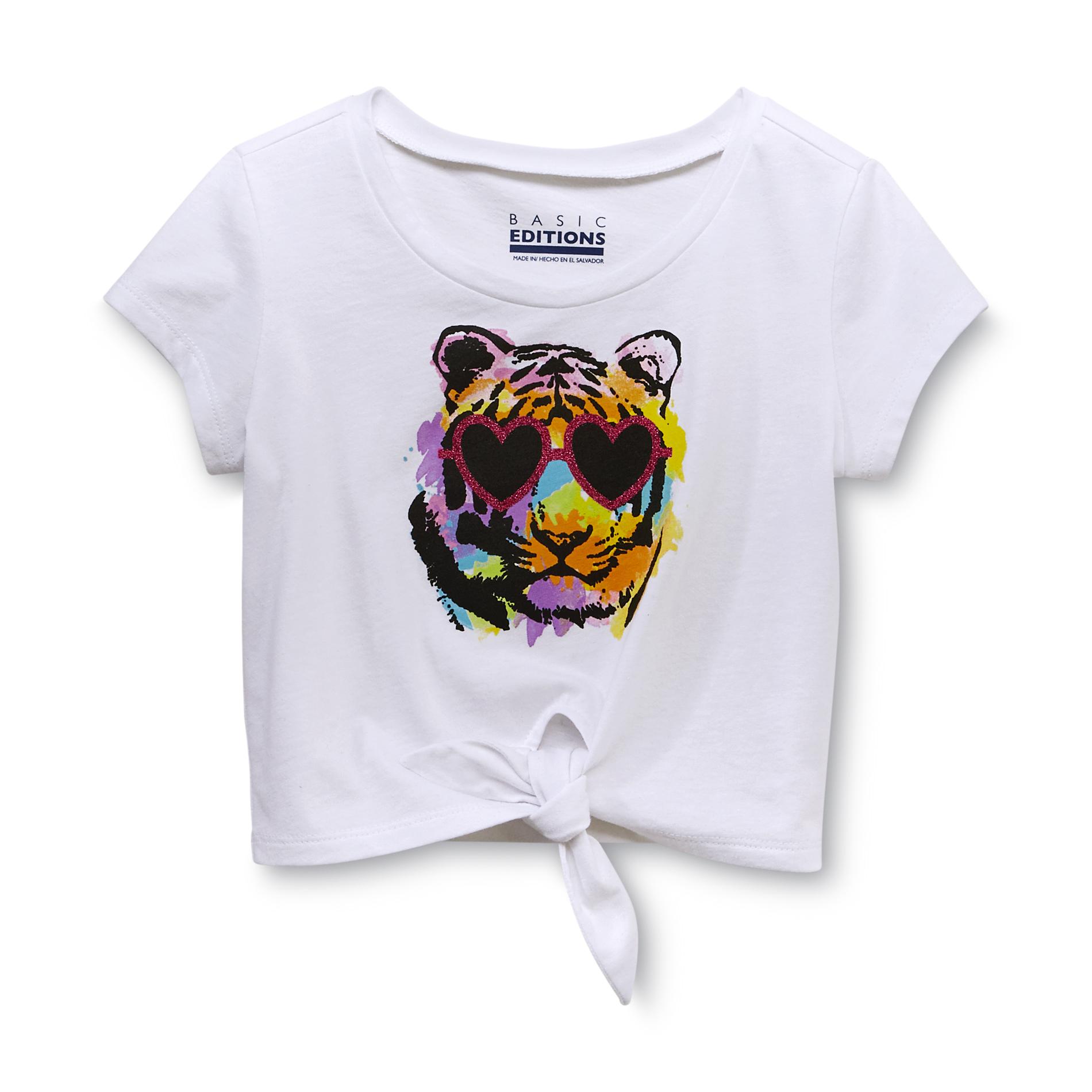 Basic Editions Girl's Tie-Front Crop Top - Glitter Heart Tigger