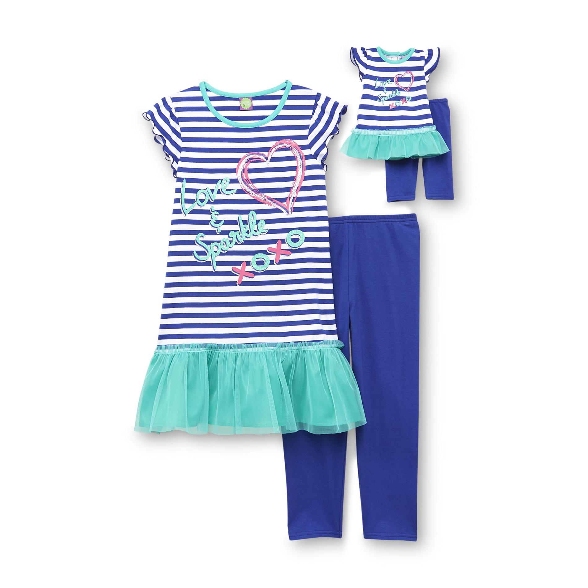 What A Doll Girl's Tunic  Cropped Leggings & Doll Outfit - Stripe & Love