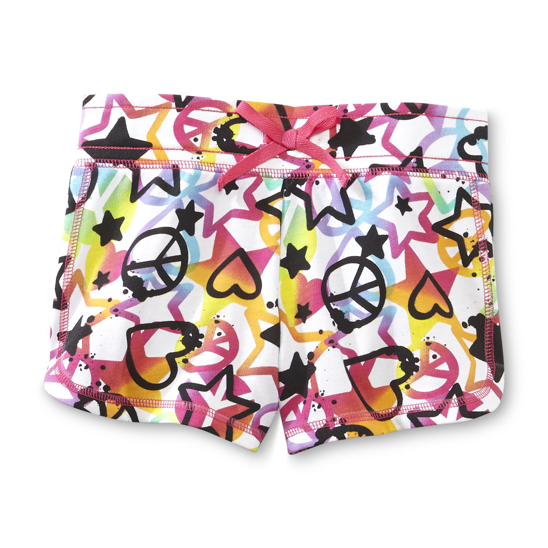 Basic Editions Girl's French Terry Shorts - Hearts  Stars & Peace Signs