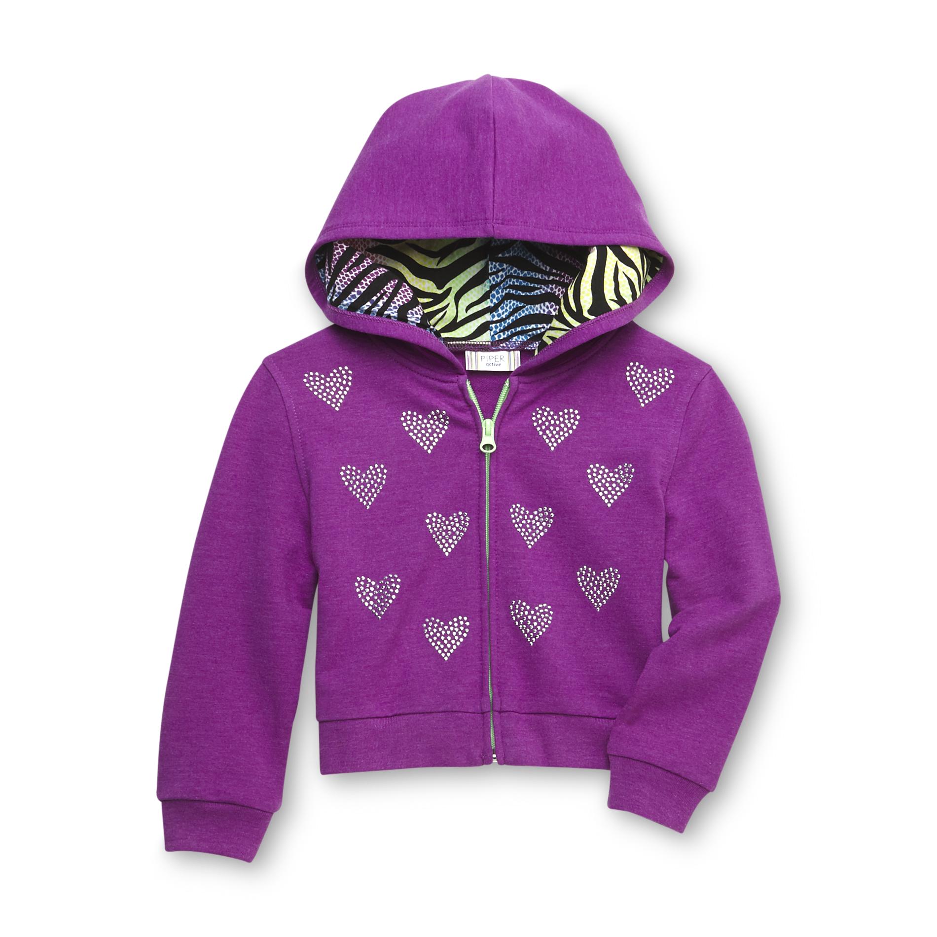 Piper Active Girl's Studded Graphic Hoodie Jacket - Zebra Print