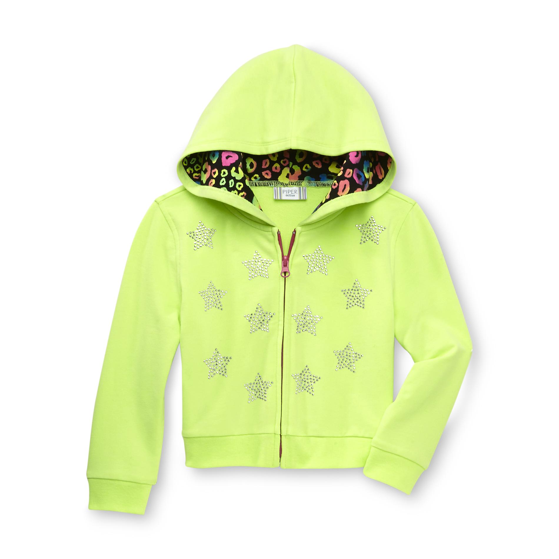 Piper Active Girl's Studded Graphic Hoodie Jacket - Animal Print